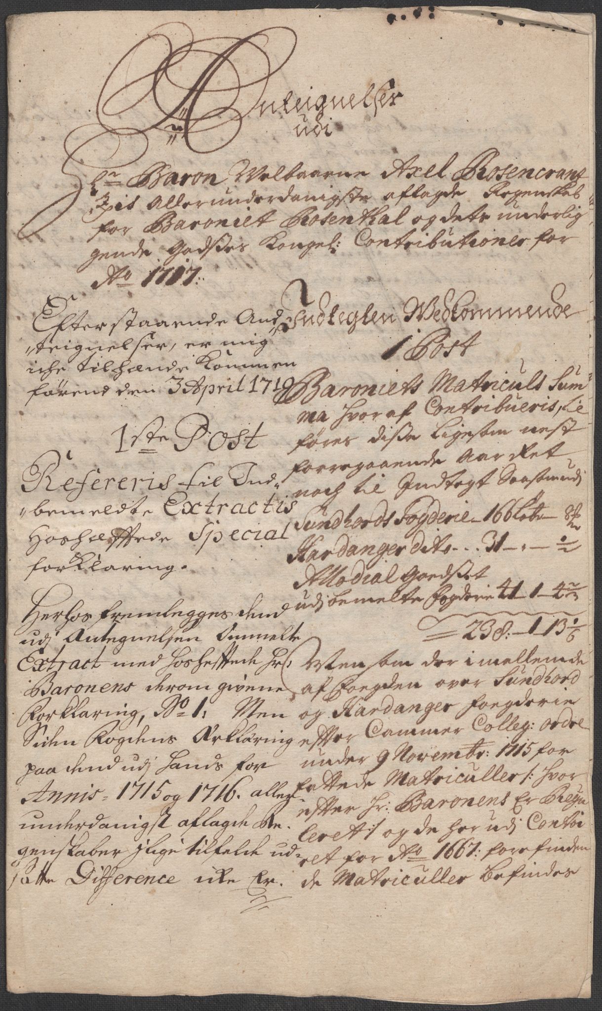 Rentekammeret inntil 1814, Reviderte regnskaper, Fogderegnskap, RA/EA-4092/R49/L3139: Fogderegnskap Rosendal Baroni, 1715-1717, p. 260