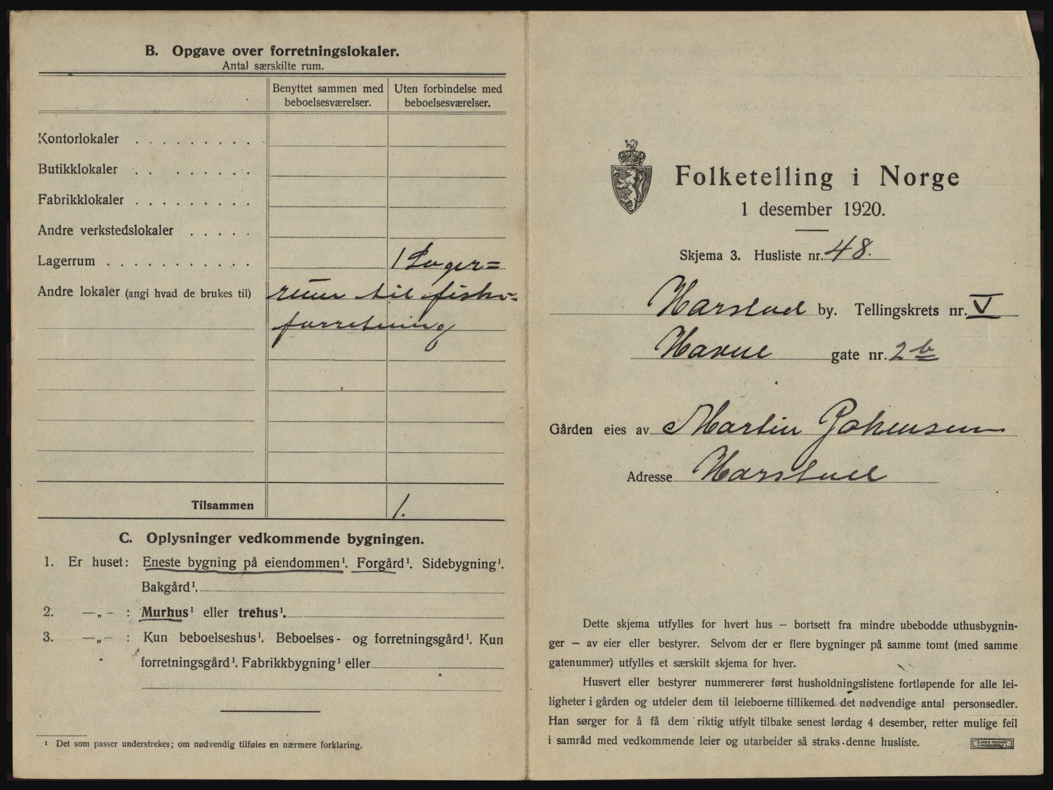 SATØ, 1920 census for Harstad, 1920, p. 609