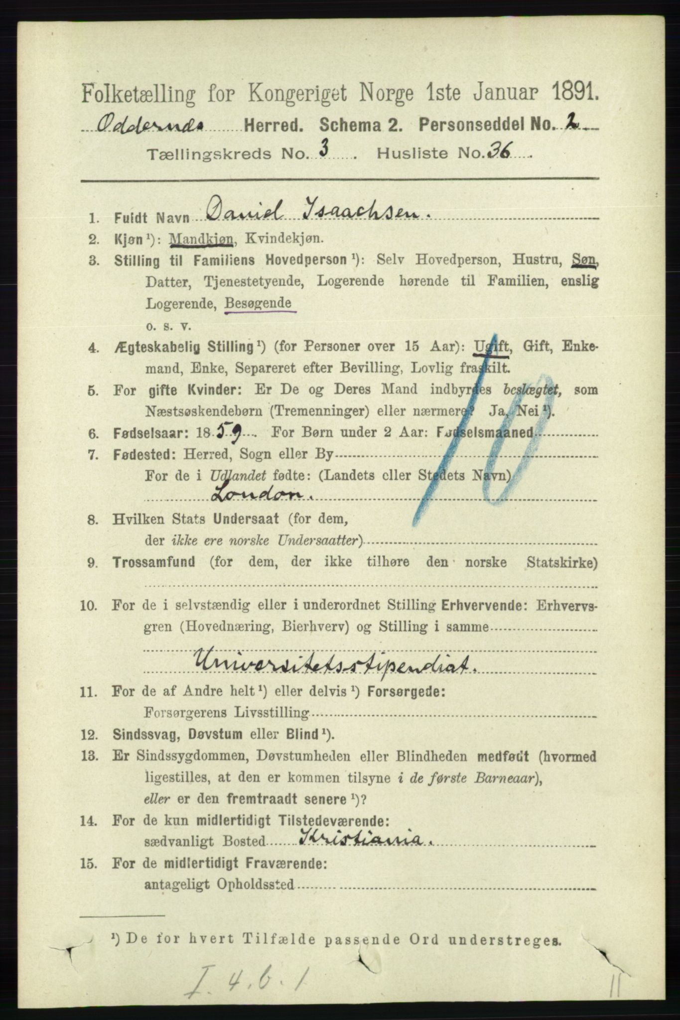 RA, 1891 census for 1012 Oddernes, 1891, p. 1003