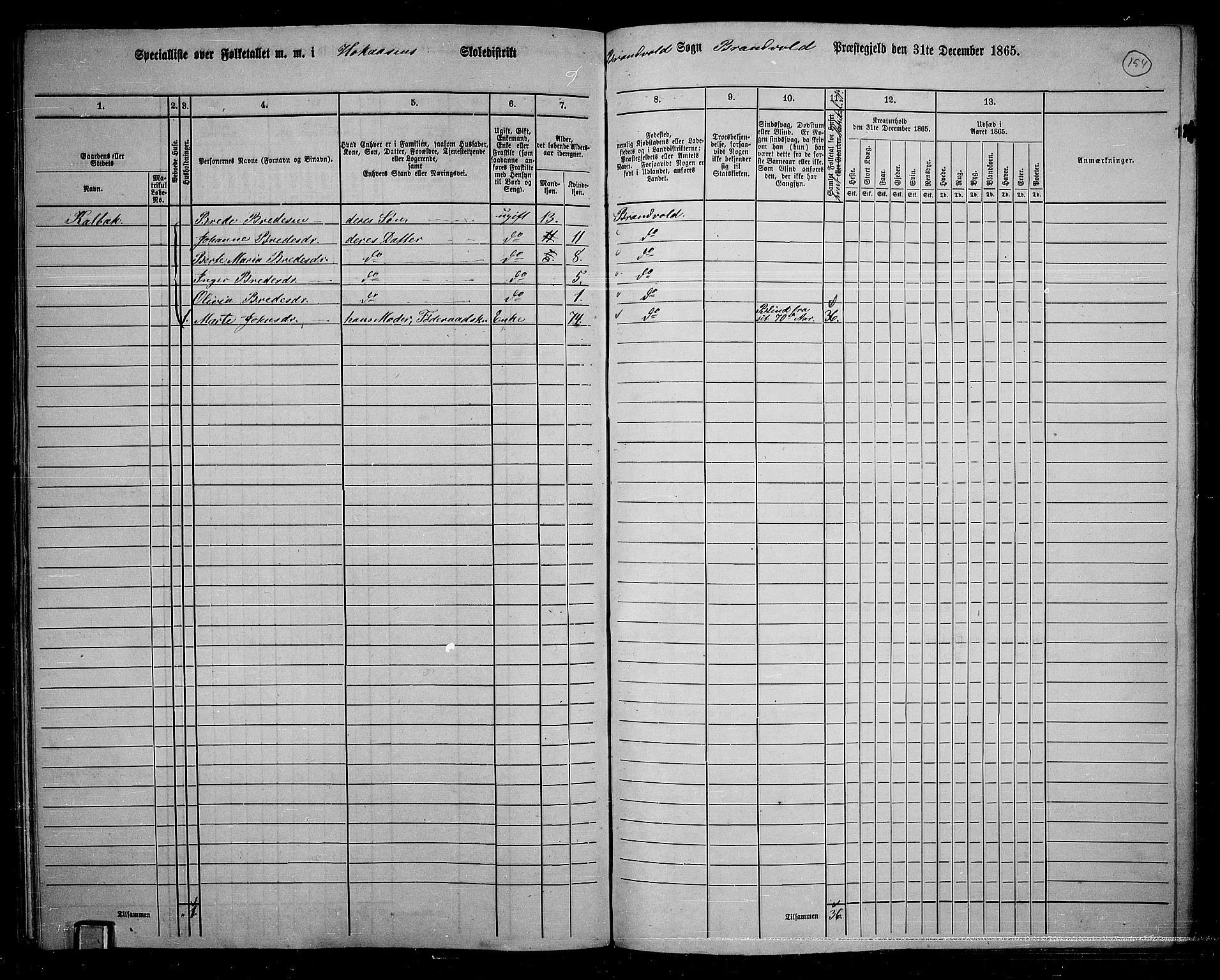 RA, 1865 census for Brandval, 1865, p. 131