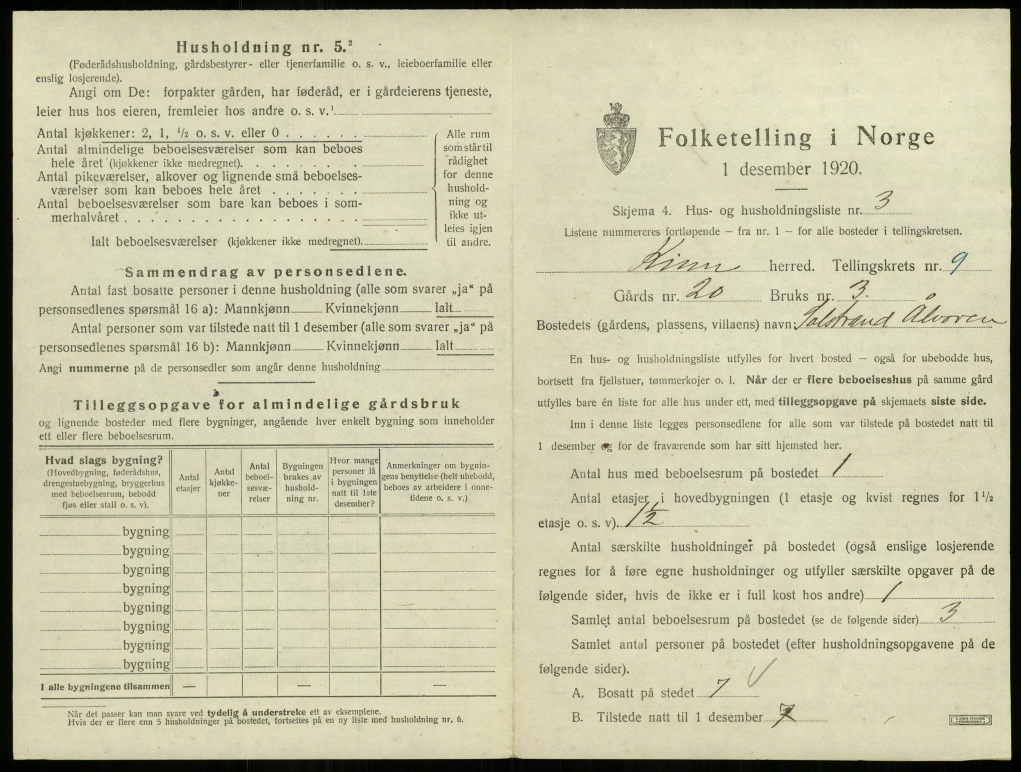 SAB, 1920 census for Kinn, 1920, p. 344