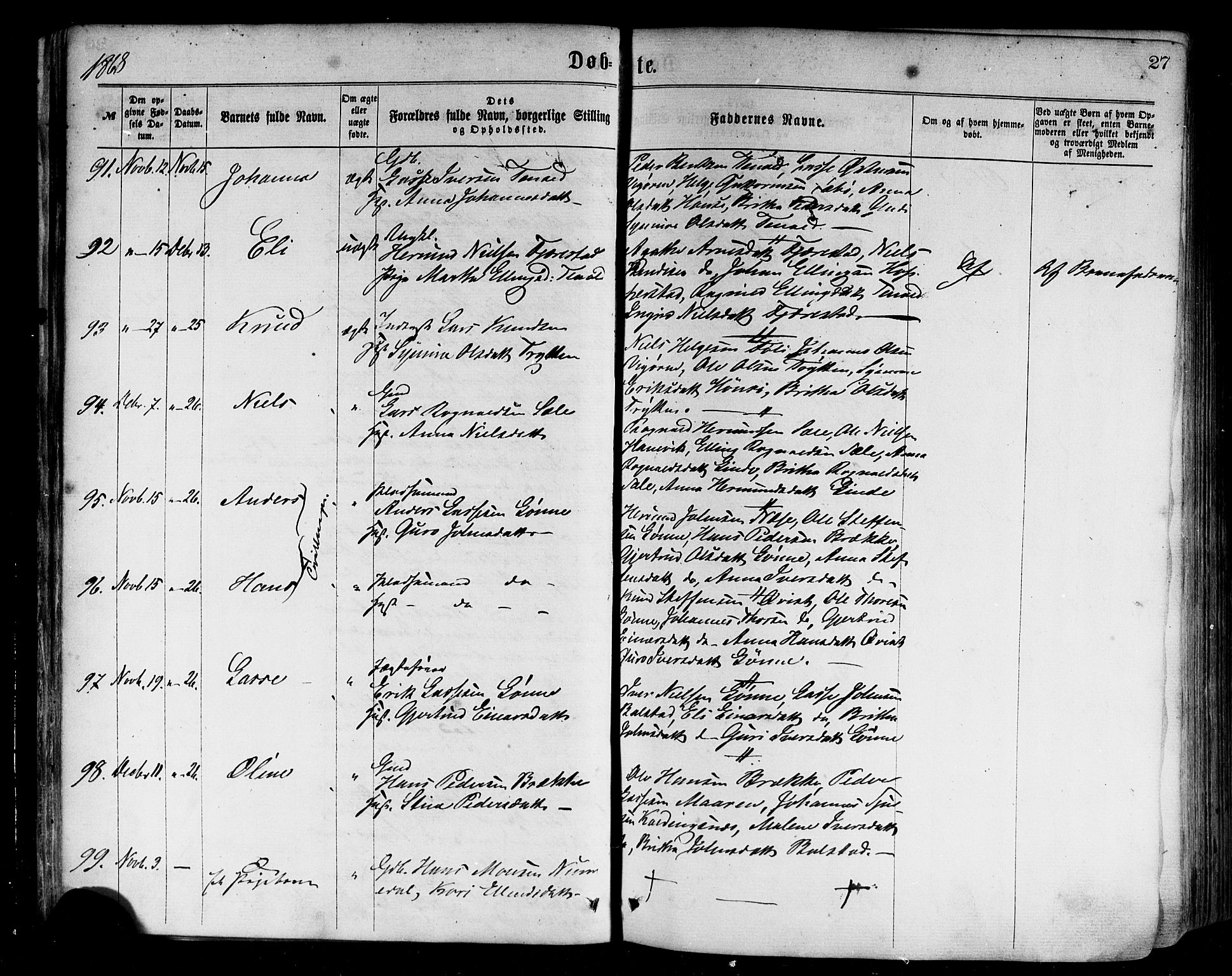 Vik sokneprestembete, AV/SAB-A-81501/H/Haa/Haaa/L0009: Parish register (official) no. A 9, 1866-1877, p. 27