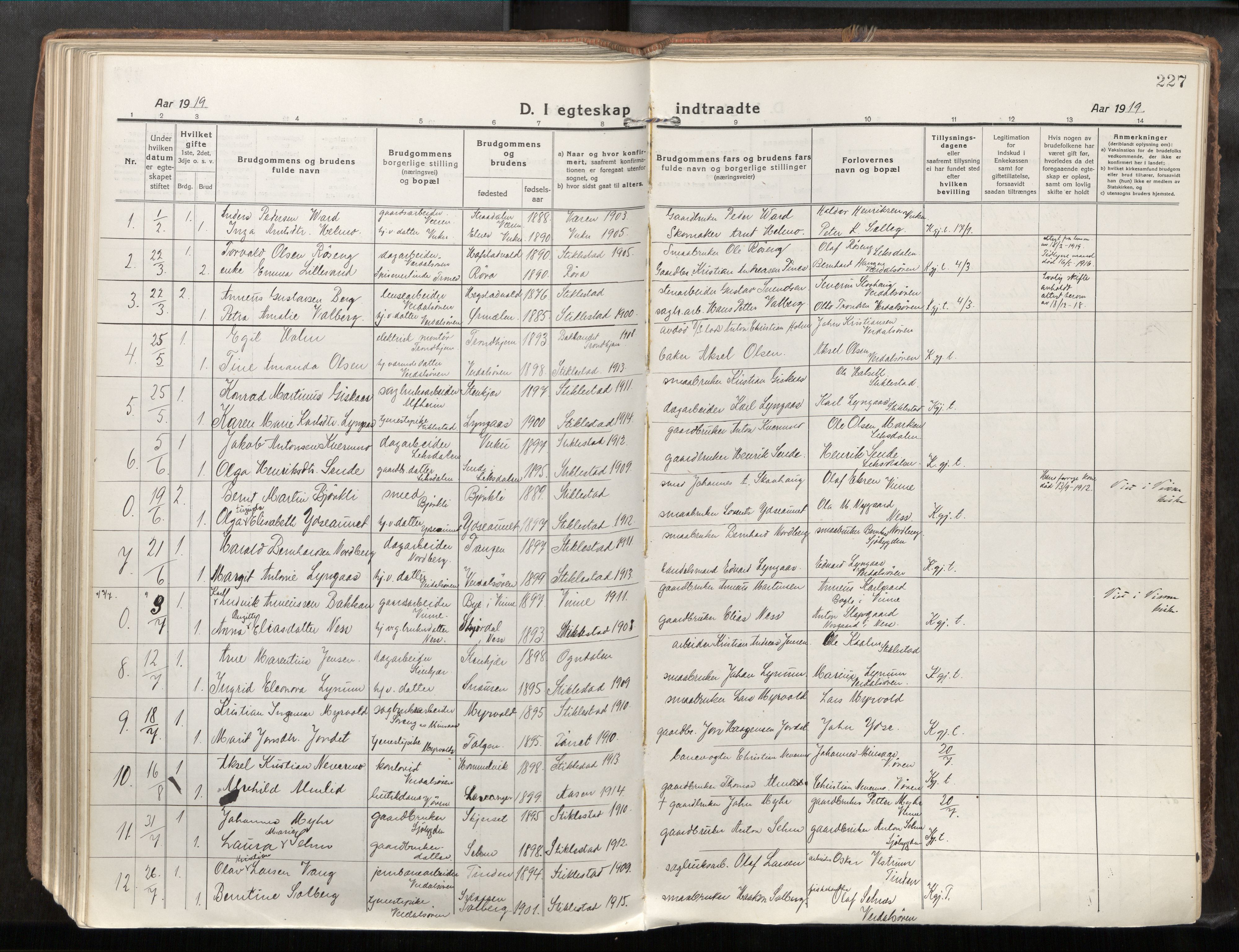 Verdal sokneprestkontor, SAT/A-1156/2/H/Haa/L0001: Parish register (official) no. 1, 1917-1932, p. 227