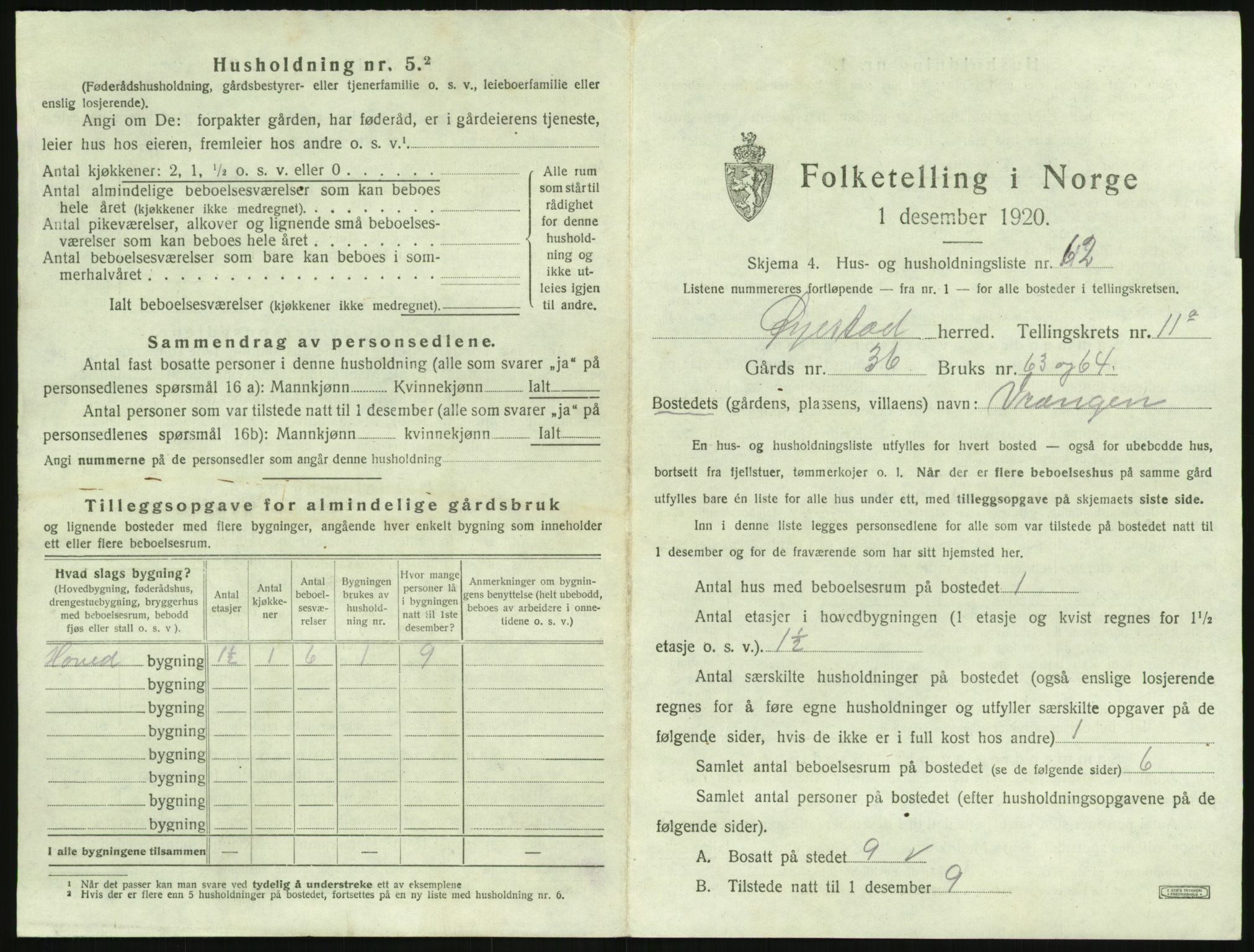 SAK, 1920 census for Øyestad, 1920, p. 1204