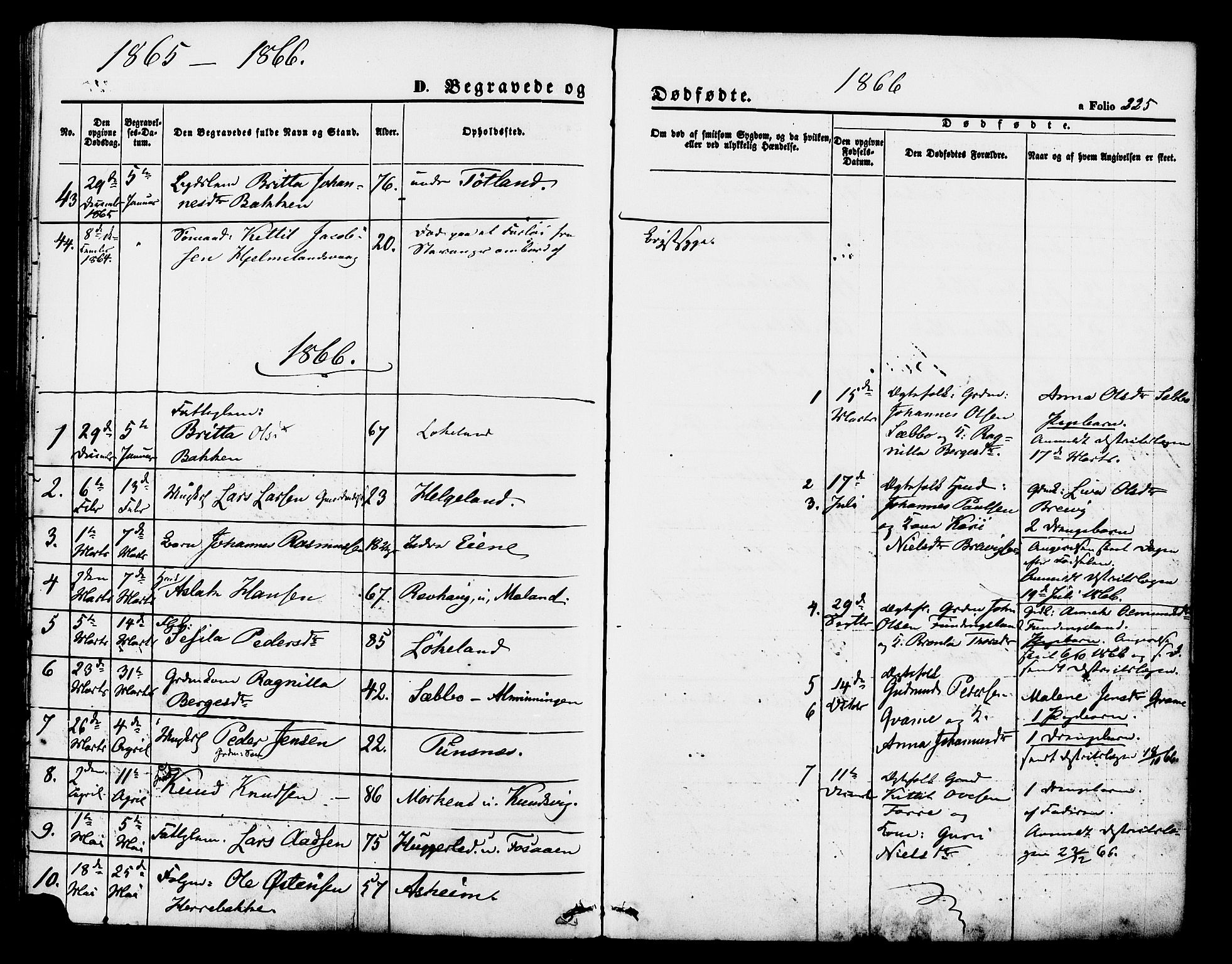Hjelmeland sokneprestkontor, SAST/A-101843/01/IV/L0011: Parish register (official) no. A 11, 1861-1878, p. 225