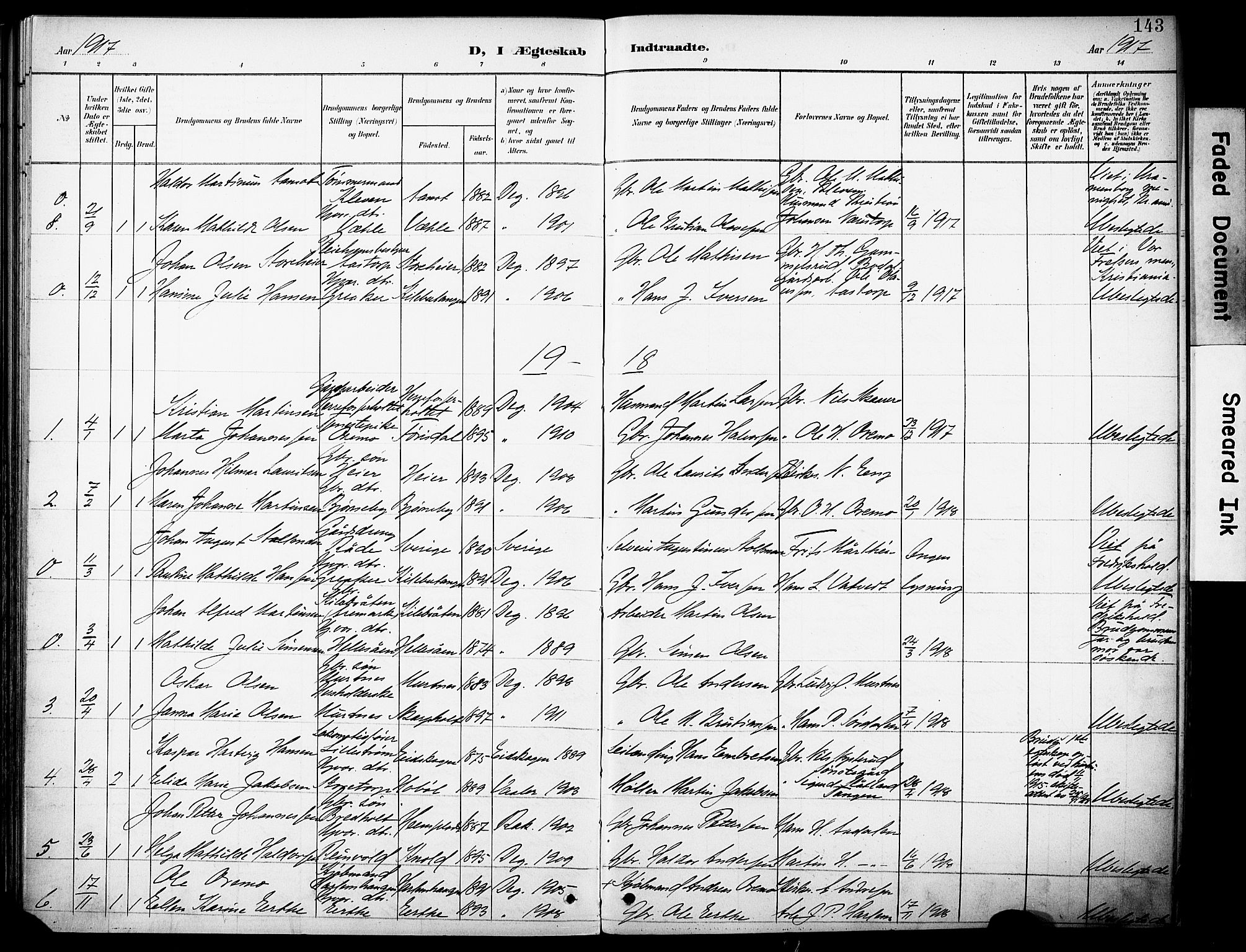 Rakkestad prestekontor Kirkebøker, AV/SAO-A-2008/F/Fb/L0002: Parish register (official) no. II 2, 1900-1920, p. 143