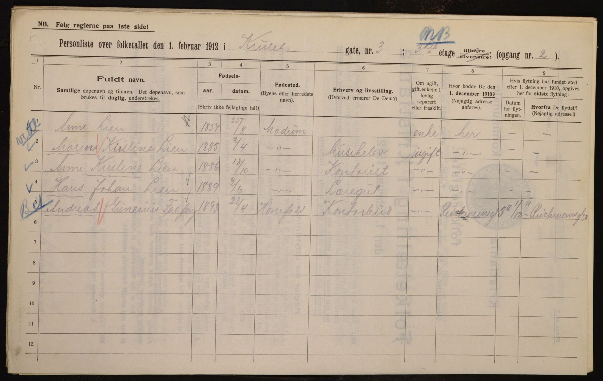 OBA, Municipal Census 1912 for Kristiania, 1912, p. 55220