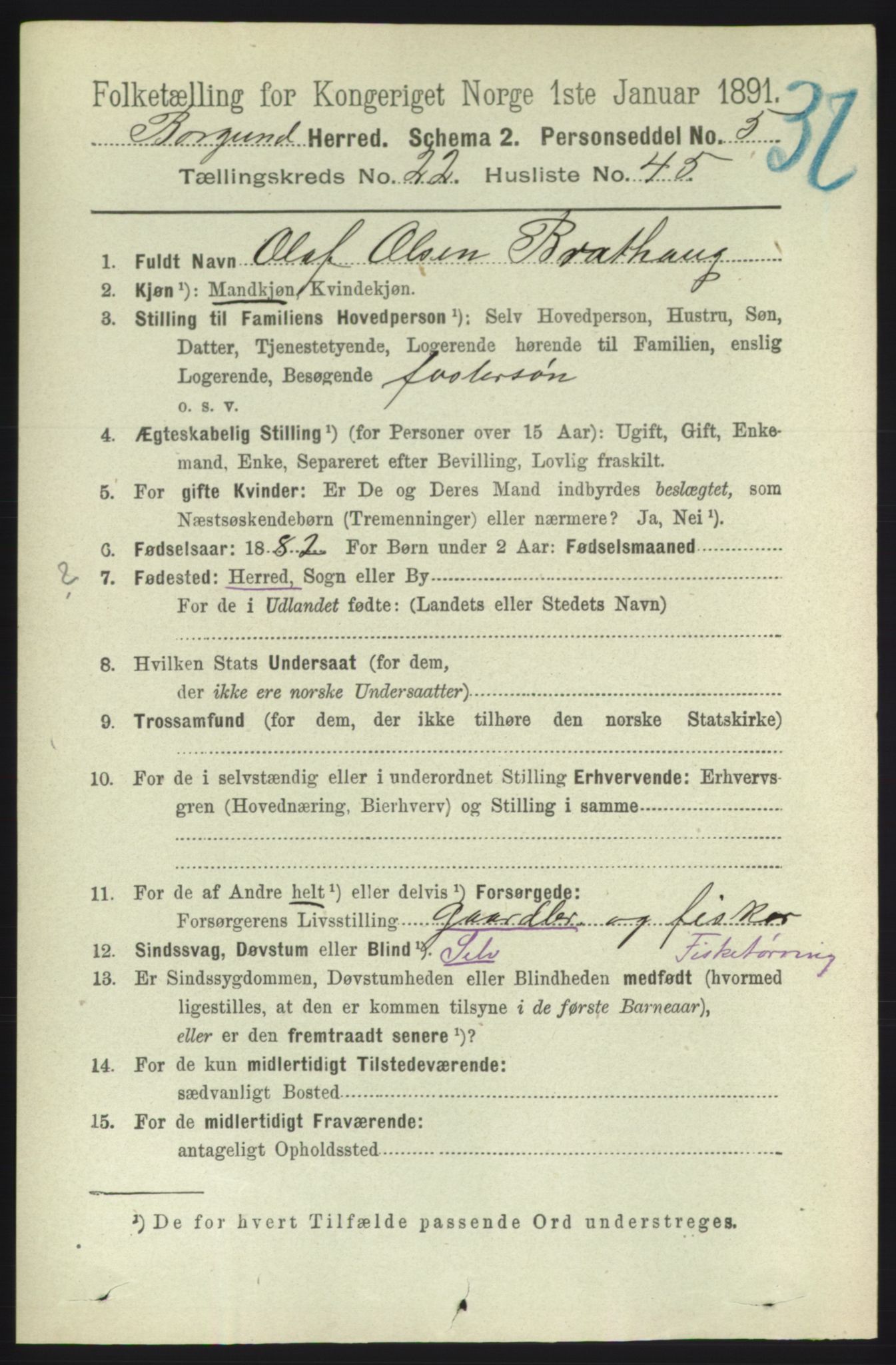 RA, 1891 census for 1531 Borgund, 1891, p. 6935