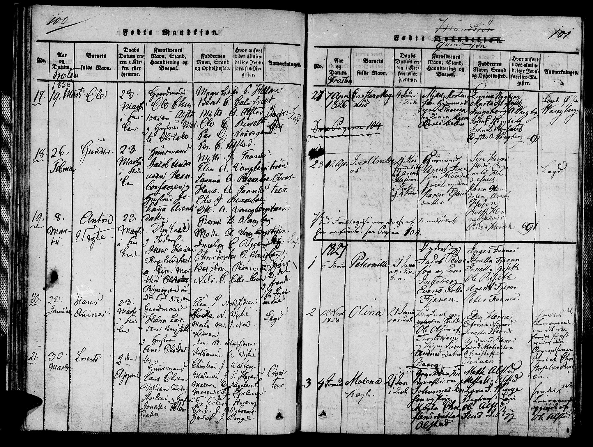 Ministerialprotokoller, klokkerbøker og fødselsregistre - Nord-Trøndelag, SAT/A-1458/713/L0112: Parish register (official) no. 713A04 /1, 1817-1827, p. 100-101