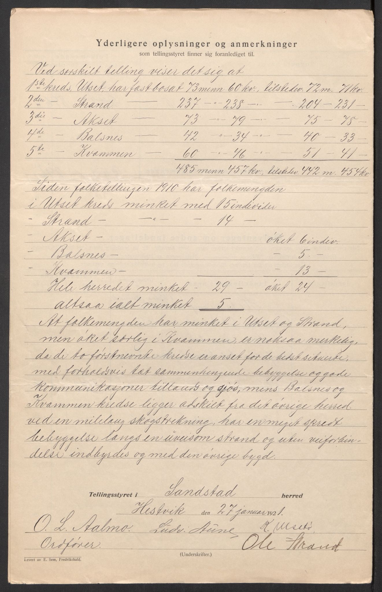 SAT, 1920 census for Sandstad, 1920, p. 5