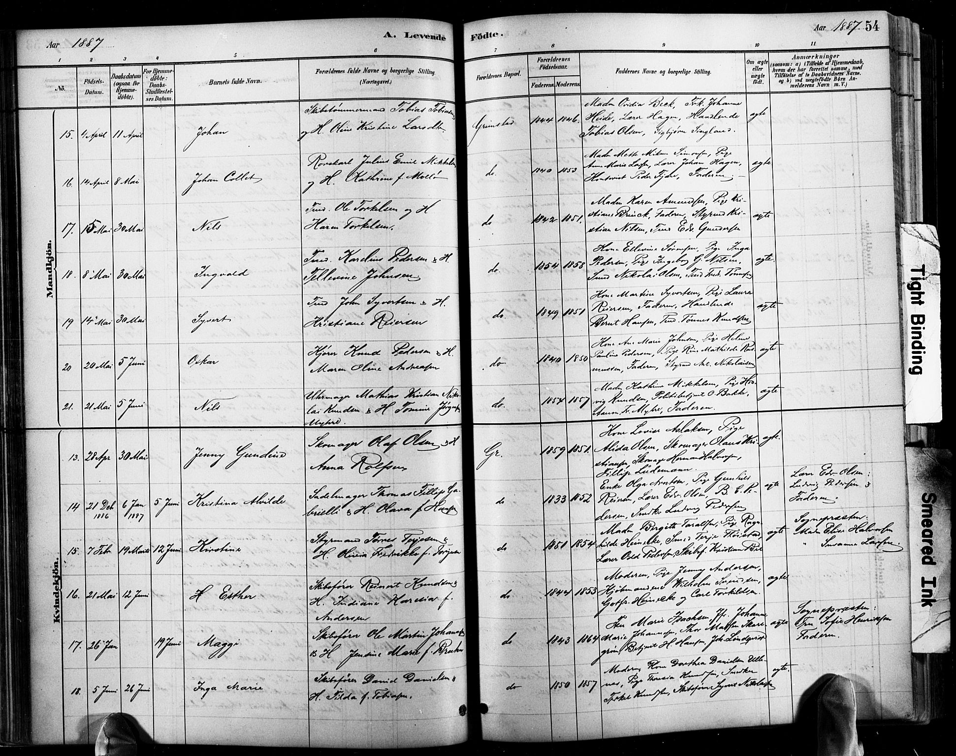 Grimstad sokneprestkontor, AV/SAK-1111-0017/F/Fb/L0001: Parish register (copy) no. B 1, 1881-1922, p. 54