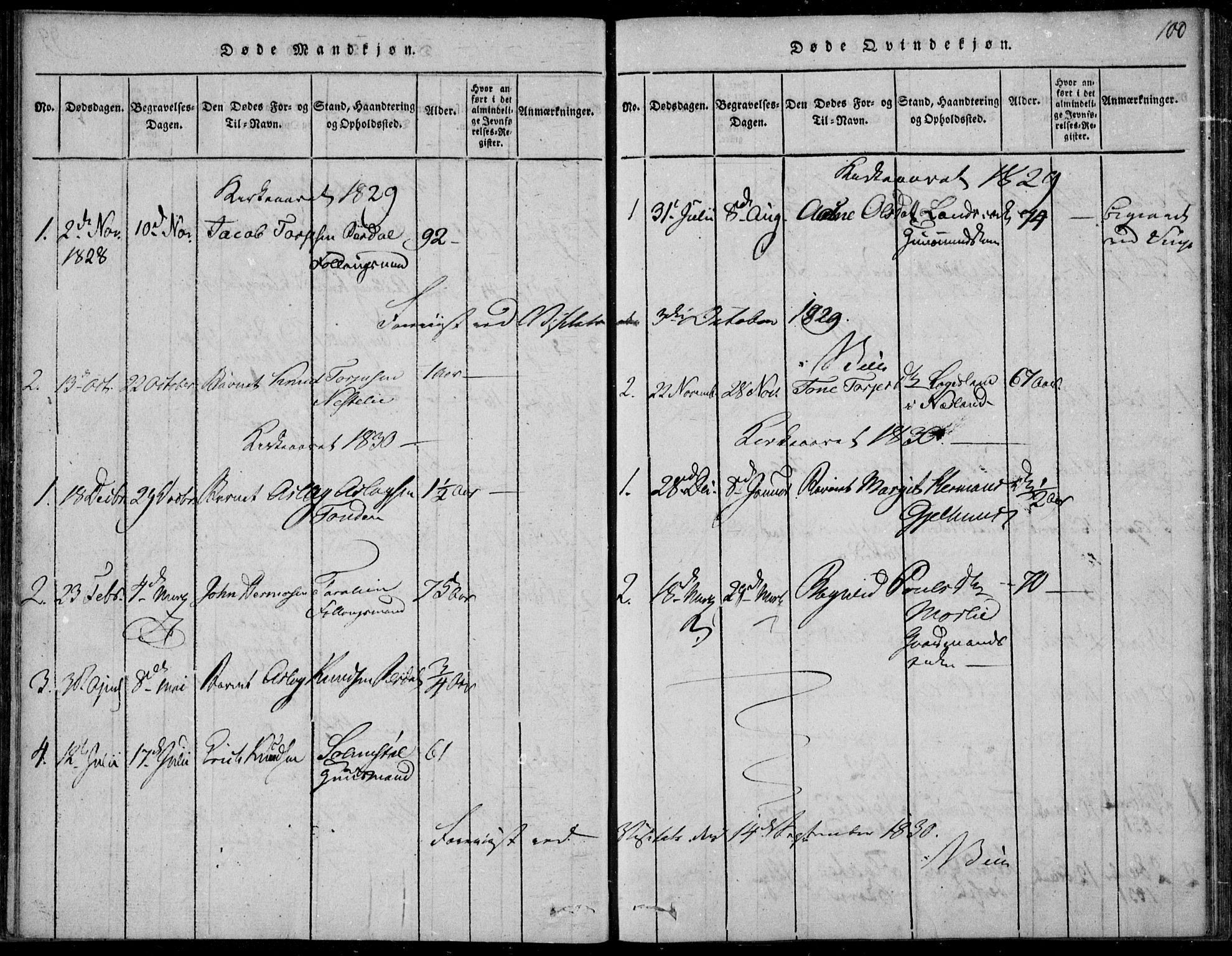 Vinje kirkebøker, AV/SAKO-A-312/F/Fb/L0001: Parish register (official) no. II 1, 1814-1843, p. 100