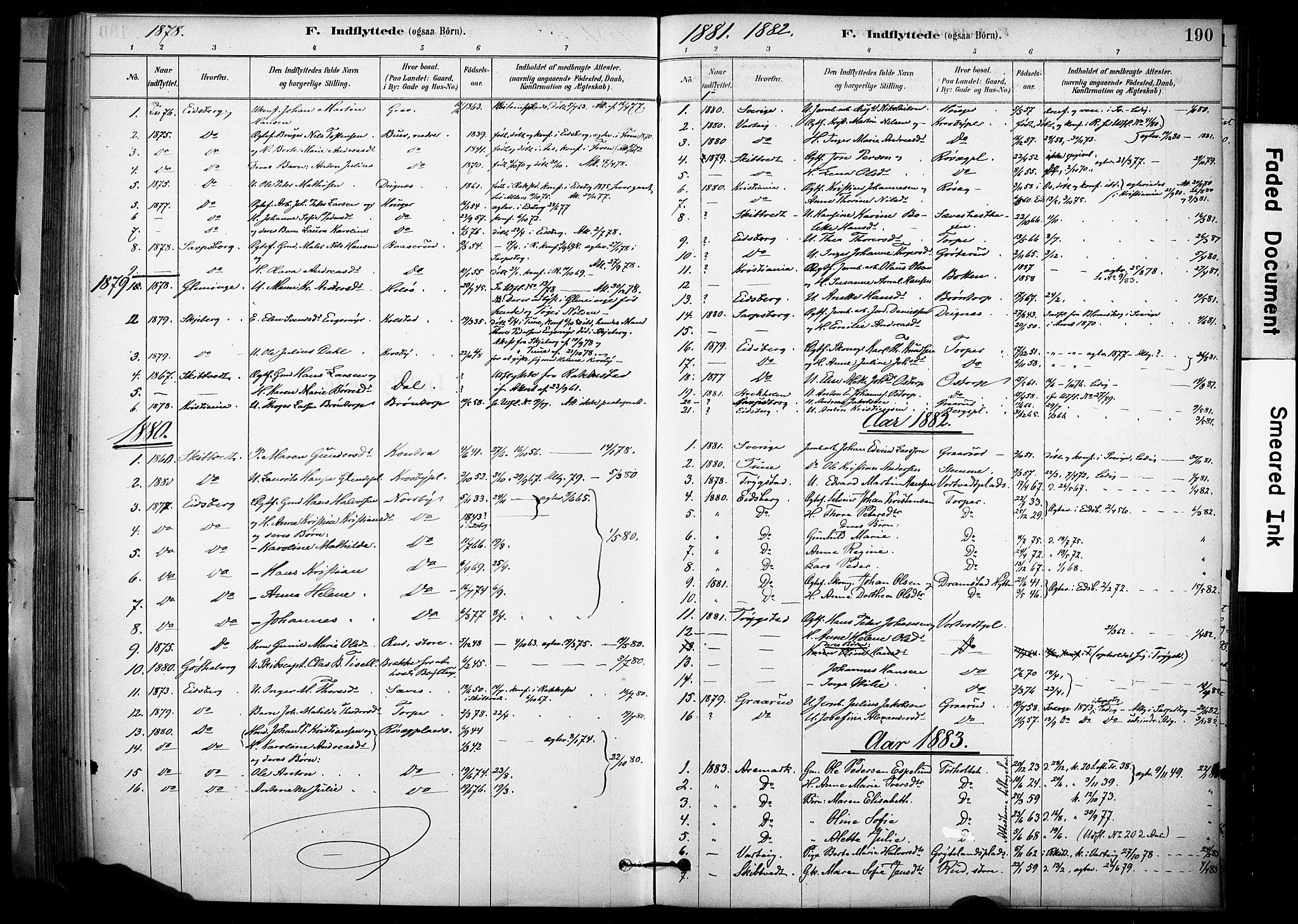 Rakkestad prestekontor Kirkebøker, AV/SAO-A-2008/F/Fc/L0001: Parish register (official) no. III 1, 1878-1905, p. 190