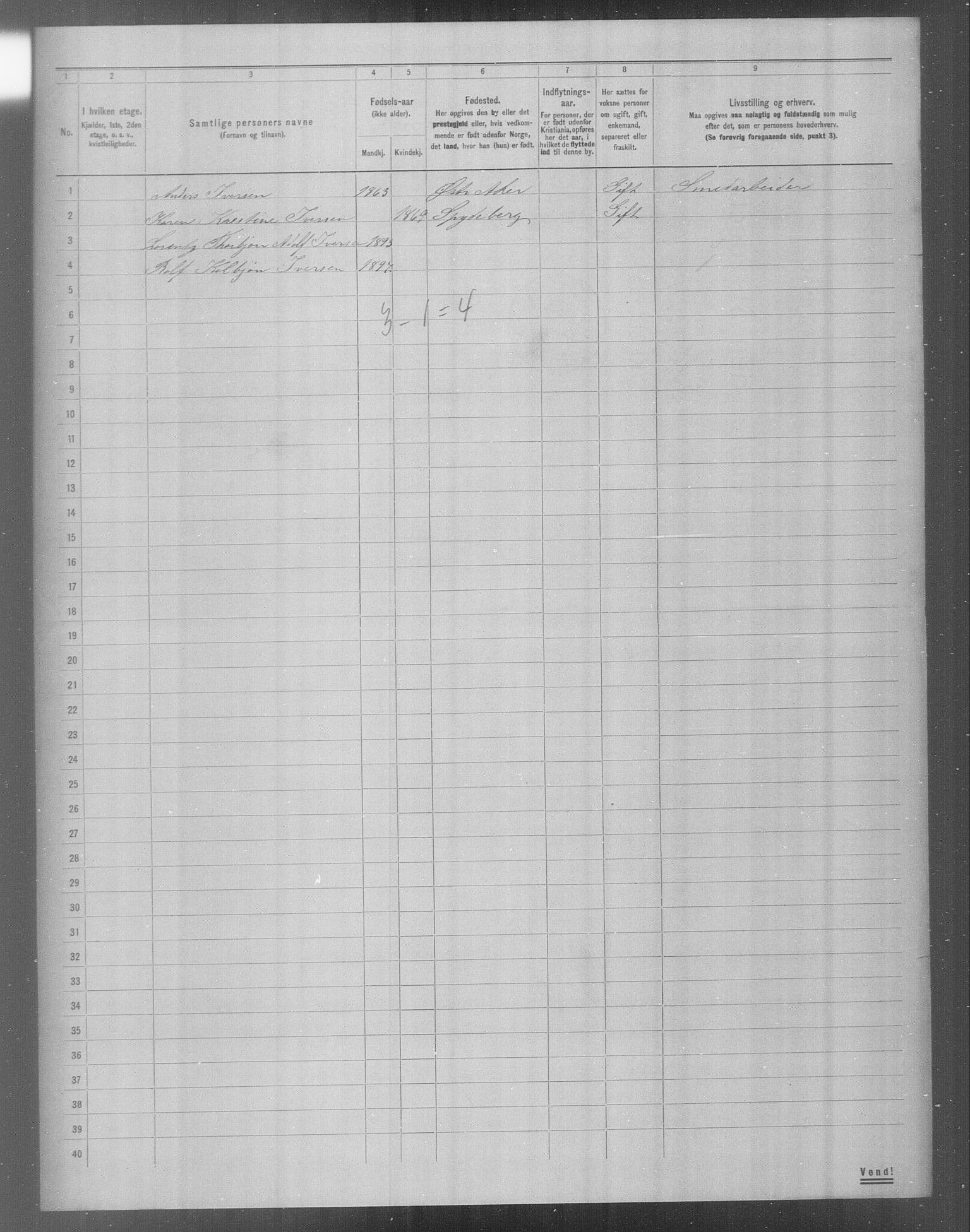 OBA, Municipal Census 1904 for Kristiania, 1904, p. 19919