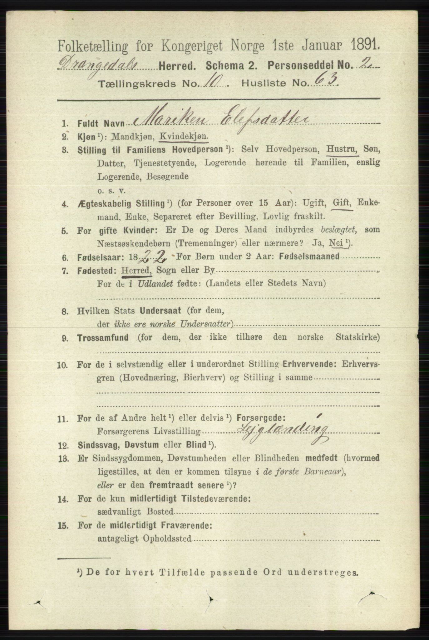 RA, 1891 census for 0817 Drangedal, 1891, p. 3818