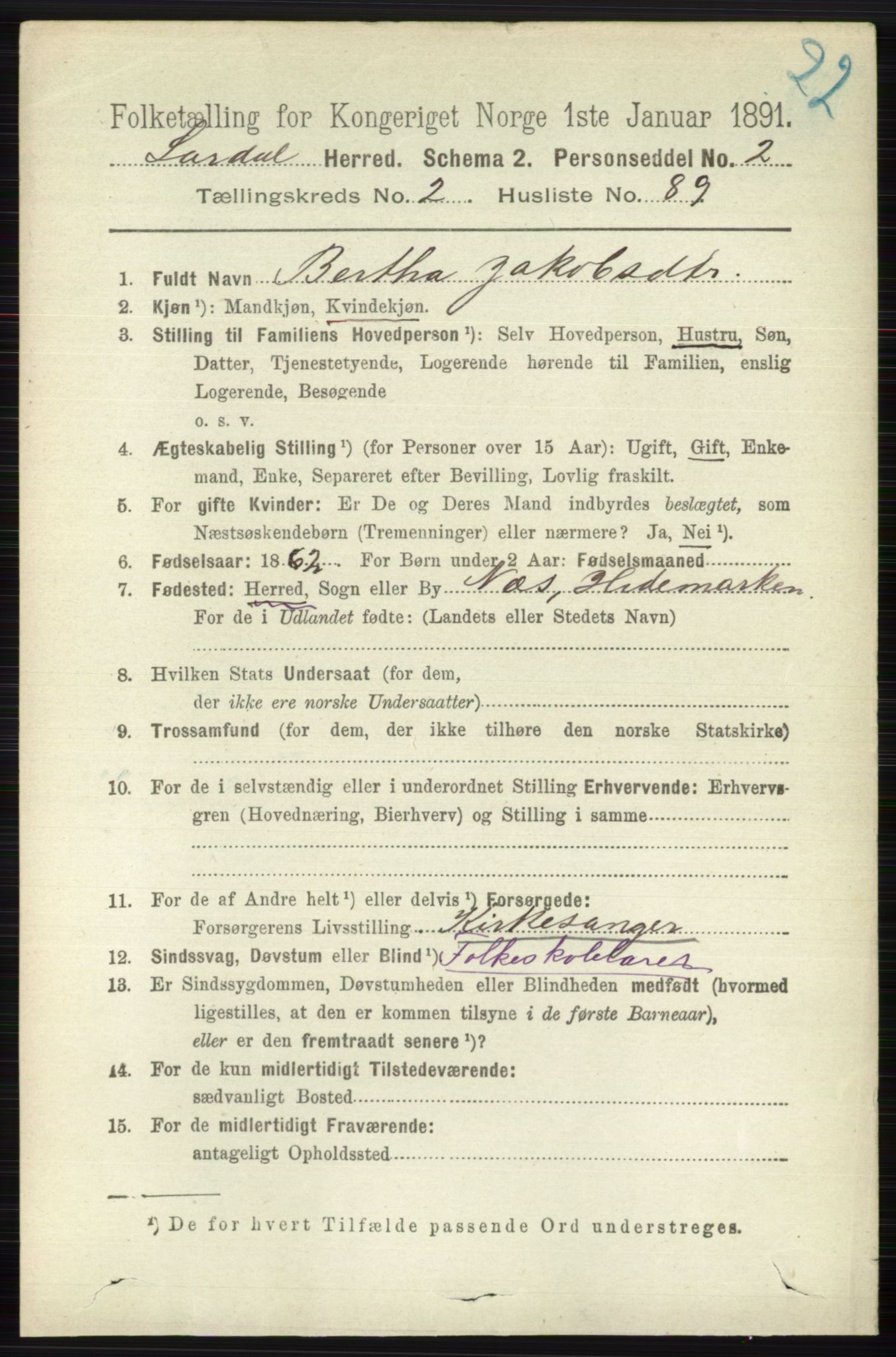 RA, 1891 census for 0728 Lardal, 1891, p. 1224