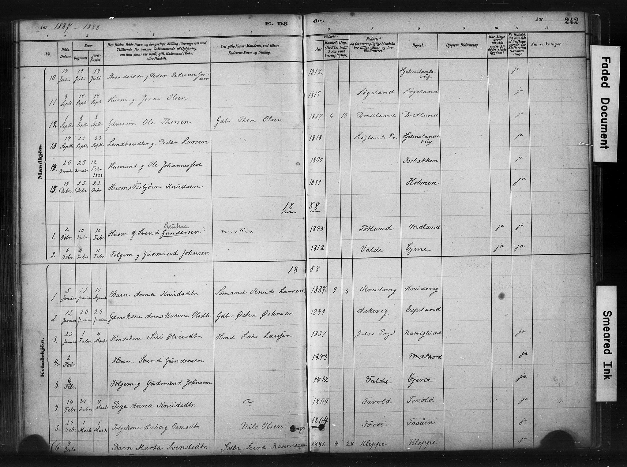 Hjelmeland sokneprestkontor, AV/SAST-A-101843/01/IV/L0014: Parish register (official) no. A 14, 1879-1900, p. 242