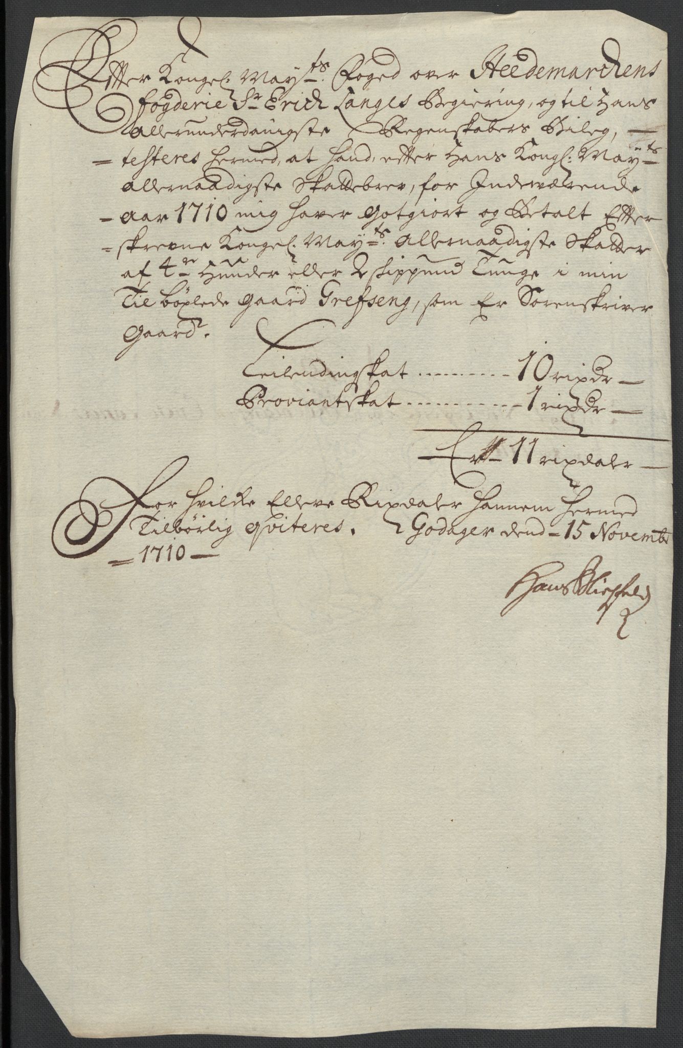 Rentekammeret inntil 1814, Reviderte regnskaper, Fogderegnskap, RA/EA-4092/R16/L1046: Fogderegnskap Hedmark, 1710, p. 304