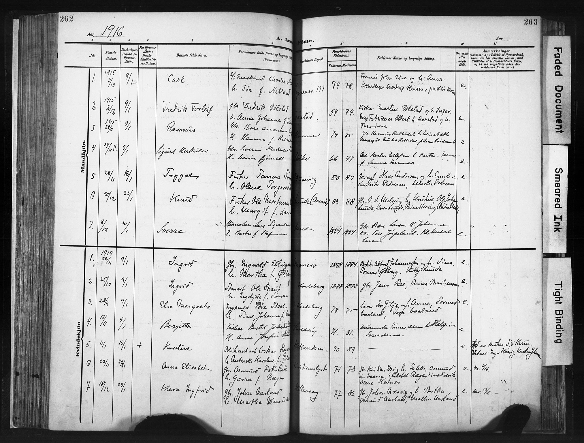 Hetland sokneprestkontor, AV/SAST-A-101826/30/30BA/L0013: Parish register (official) no. A 13, 1904-1918, p. 262-263