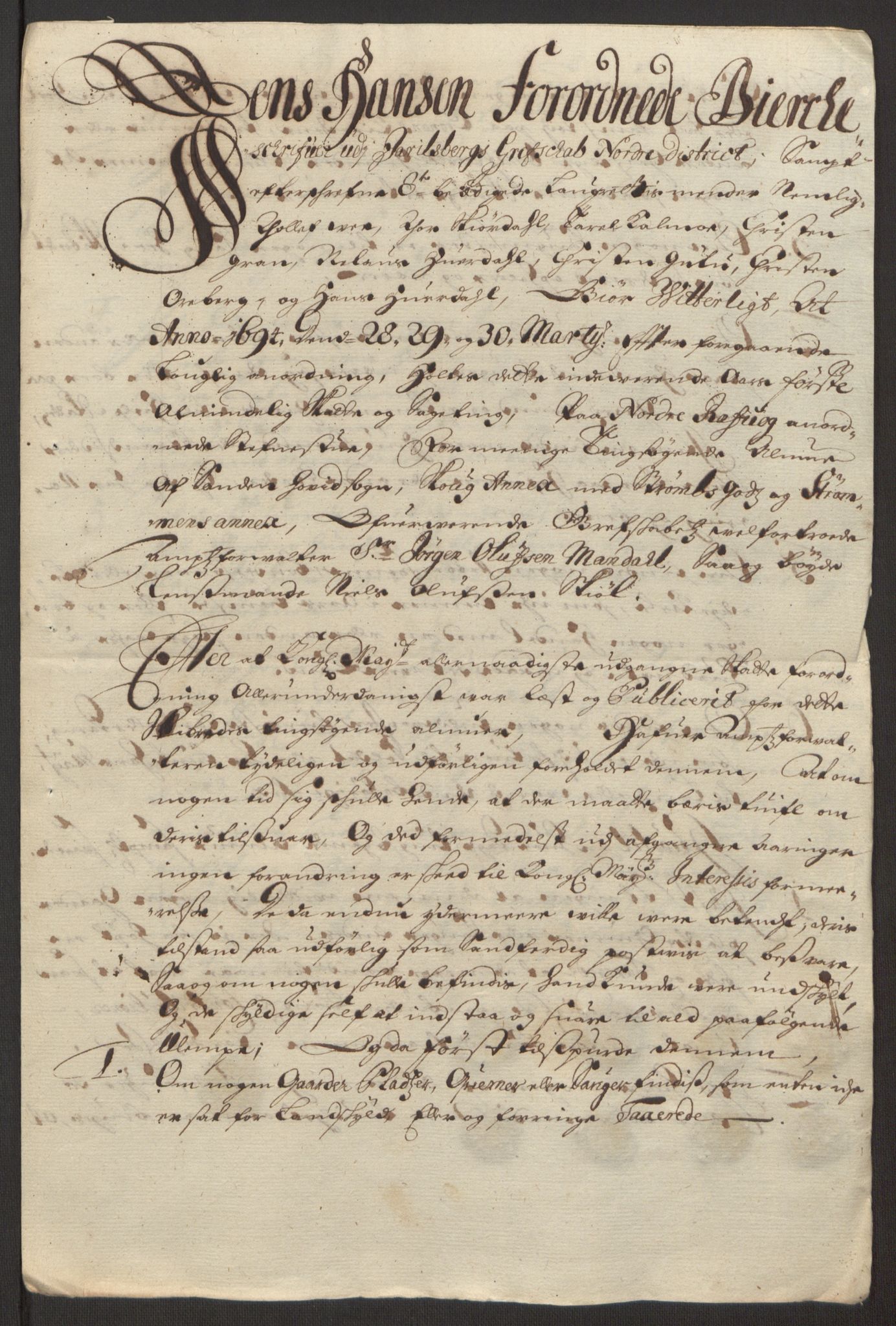 Rentekammeret inntil 1814, Reviderte regnskaper, Fogderegnskap, AV/RA-EA-4092/R32/L1867: Fogderegnskap Jarlsberg grevskap, 1694-1696, p. 69