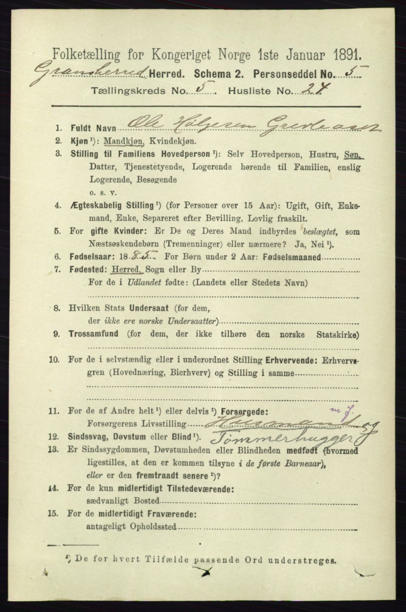 RA, 1891 census for 0824 Gransherad, 1891, p. 973