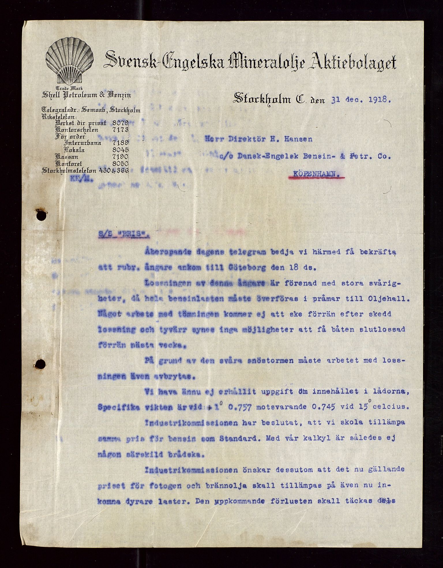 Pa 1521 - A/S Norske Shell, SAST/A-101915/E/Ea/Eaa/L0006: Sjefskorrespondanse, 1918, p. 260