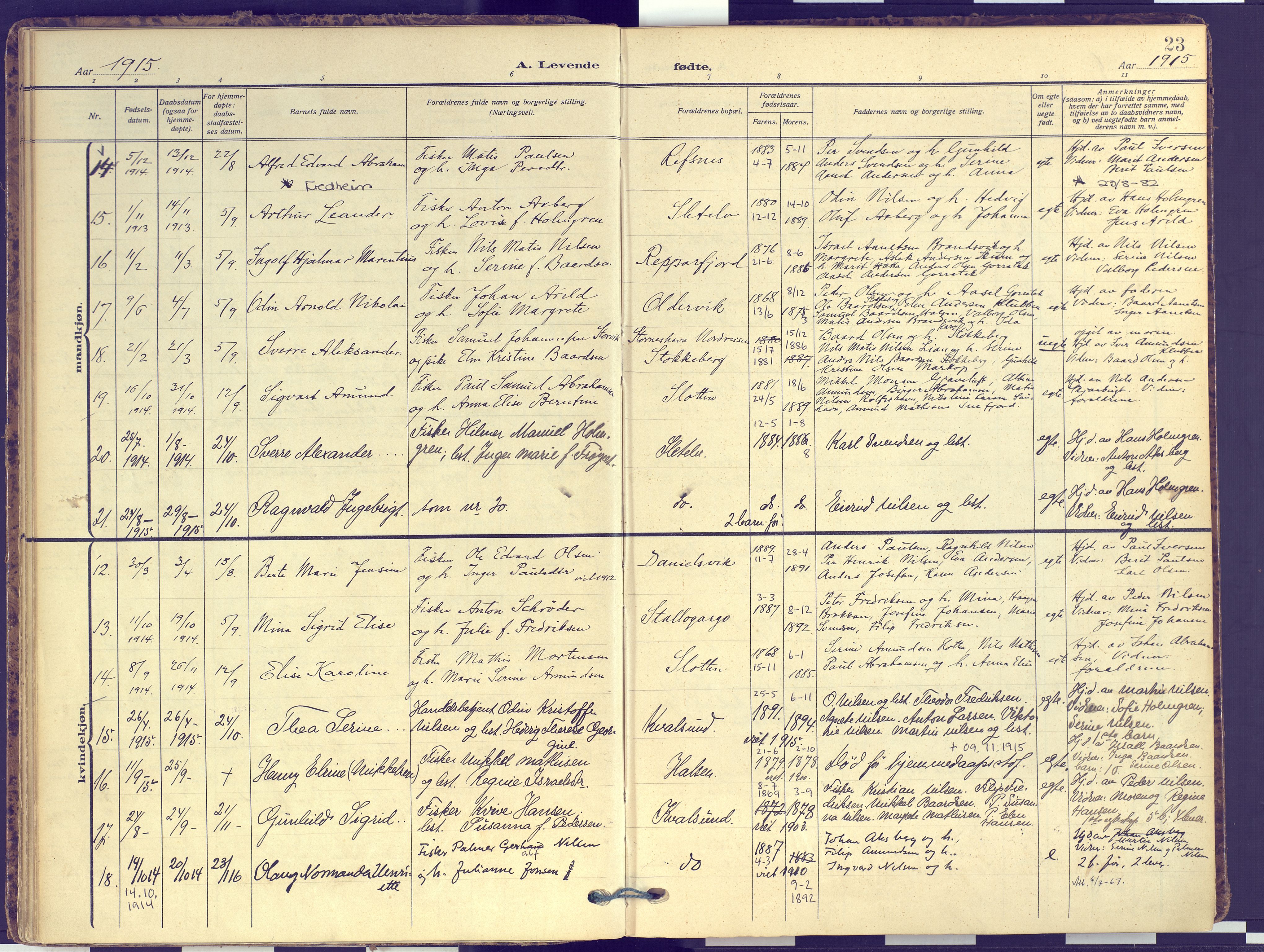 Hammerfest sokneprestkontor, AV/SATØ-S-1347/H/Ha/L0016.kirke: Parish register (official) no. 16, 1908-1923, p. 23