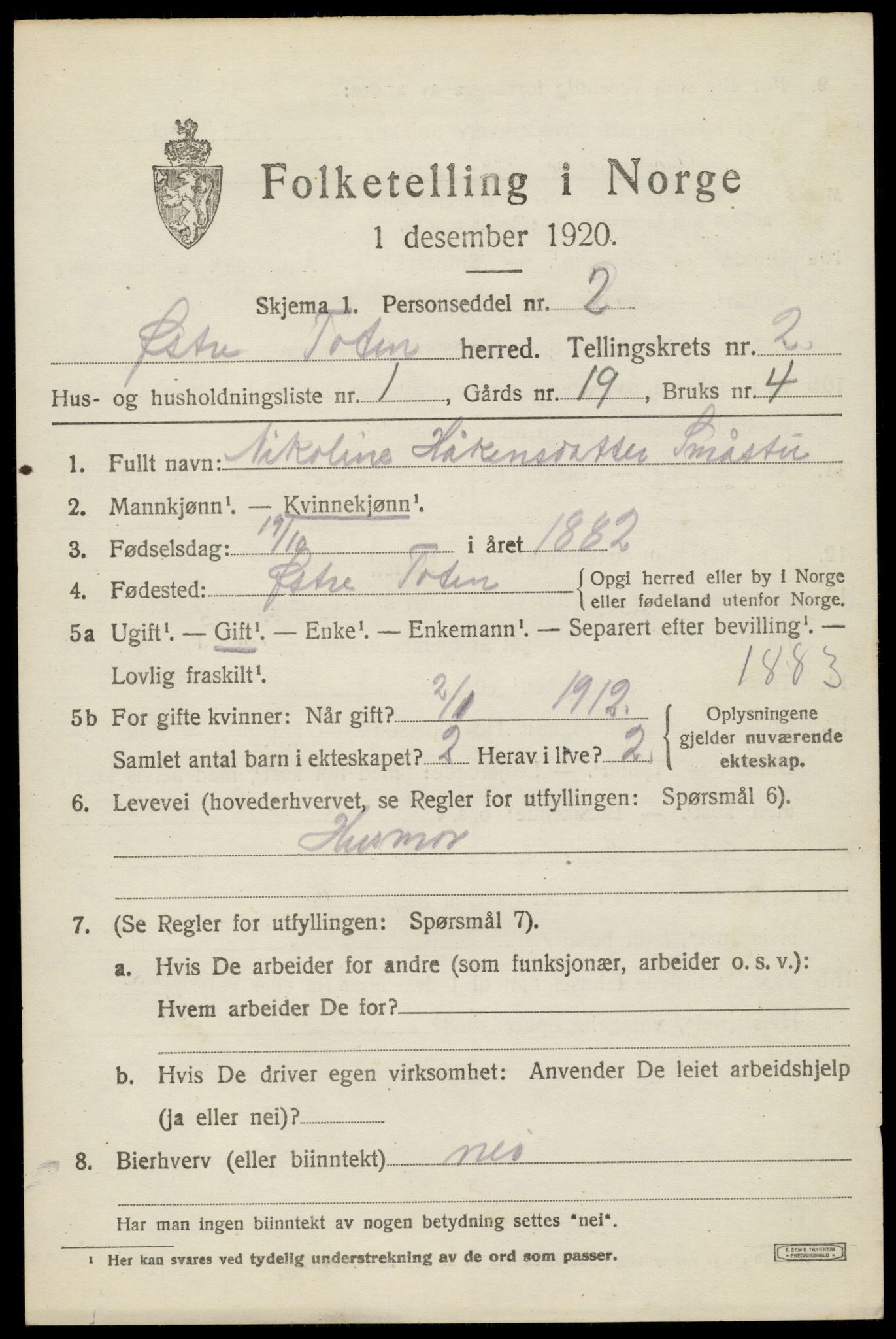 SAH, 1920 census for Østre Toten, 1920, p. 4348