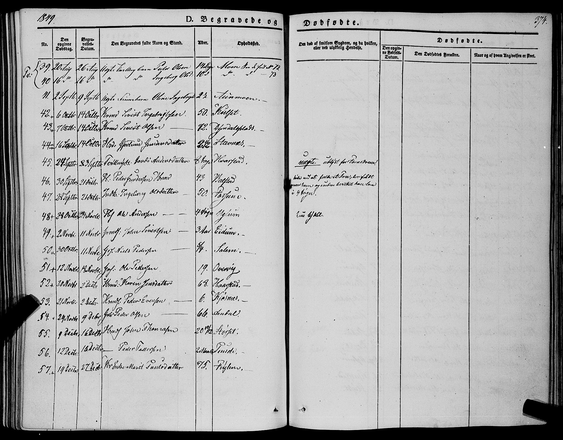 Ministerialprotokoller, klokkerbøker og fødselsregistre - Sør-Trøndelag, SAT/A-1456/695/L1145: Parish register (official) no. 695A06 /1, 1843-1859, p. 374