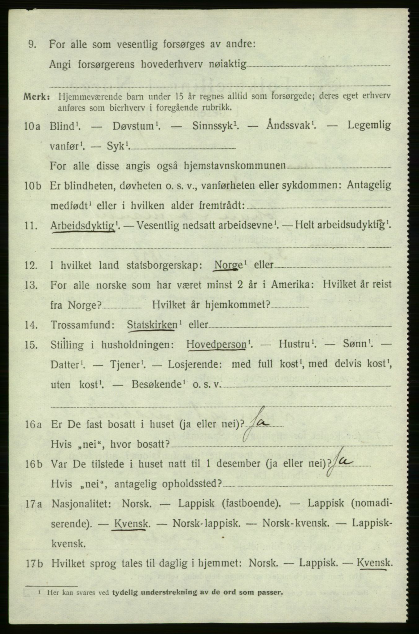 SATØ, 1920 census for Tana, 1920, p. 2349