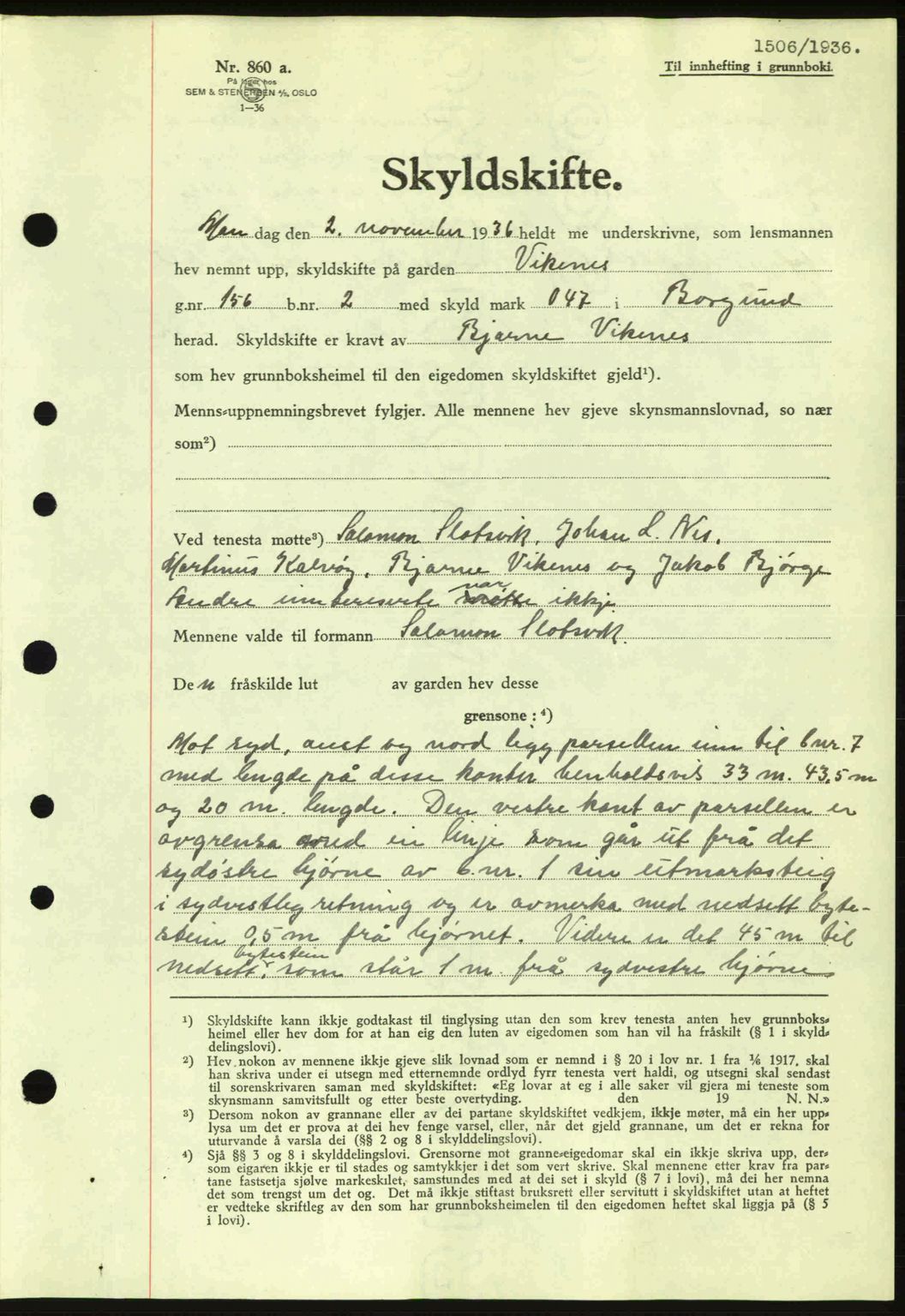 Nordre Sunnmøre sorenskriveri, AV/SAT-A-0006/1/2/2C/2Ca: Mortgage book no. A2, 1936-1937, Diary no: : 1506/1936