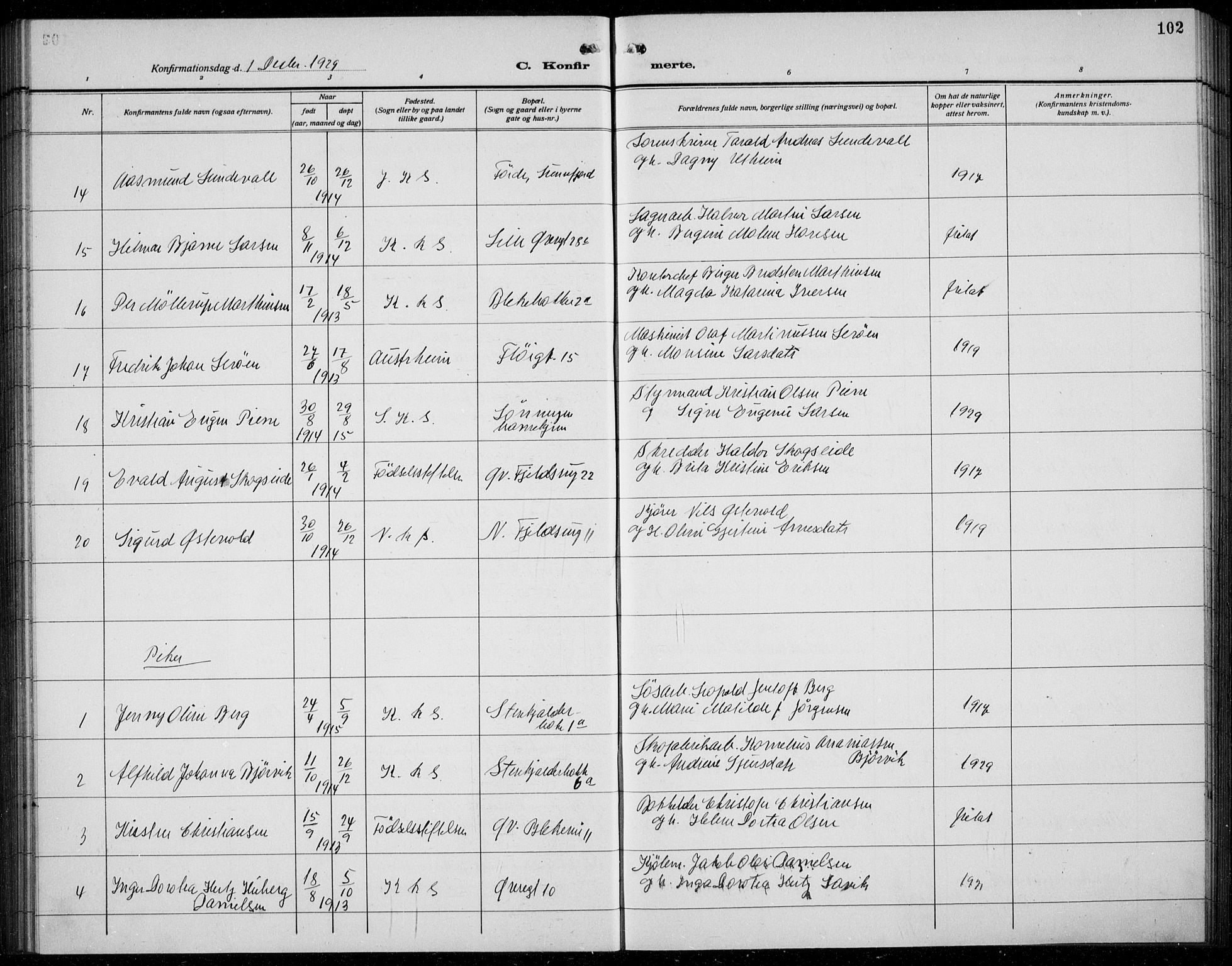 Korskirken sokneprestembete, SAB/A-76101/H/Hab: Parish register (copy) no. C 6, 1918-1941, p. 102