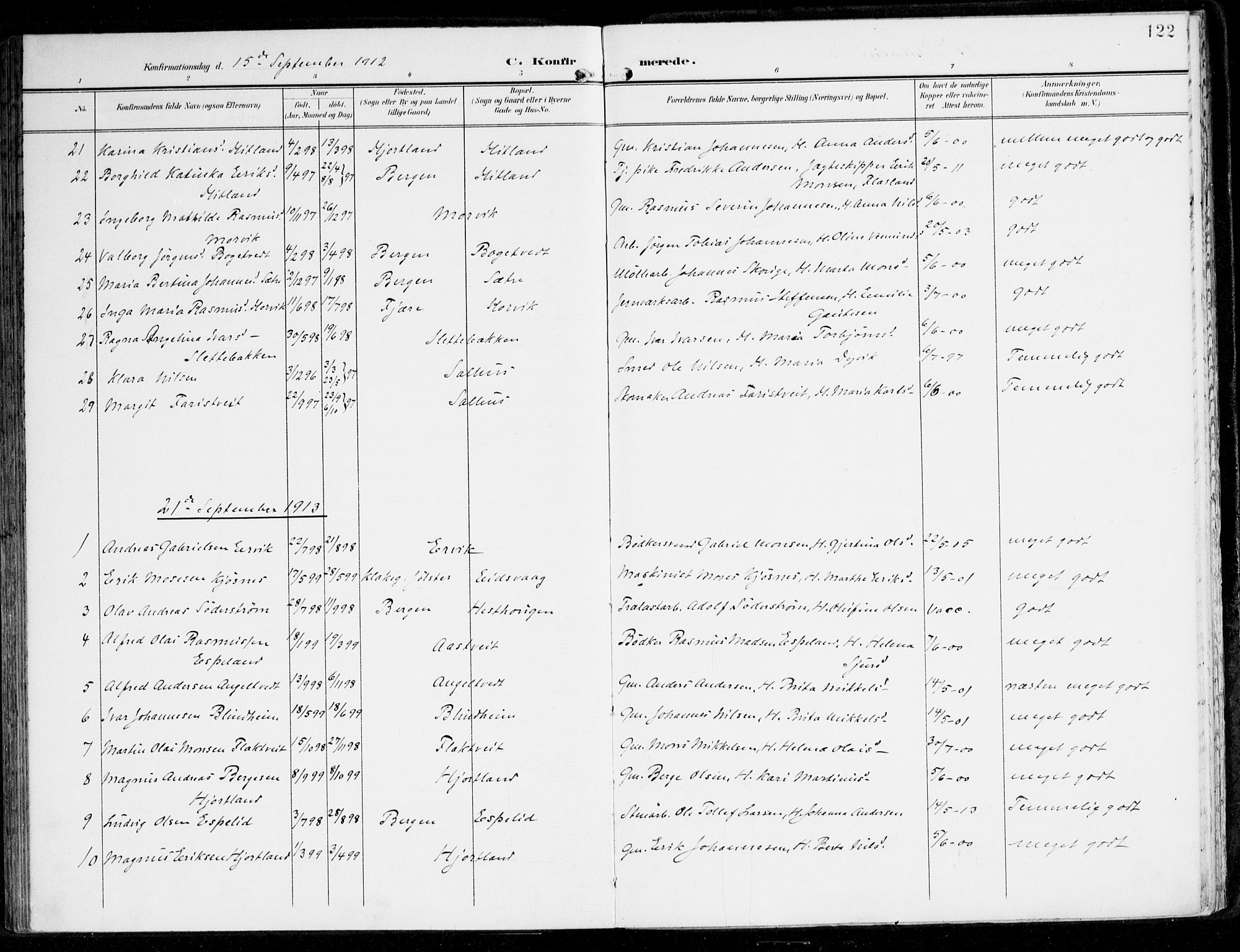 Hamre sokneprestembete, SAB/A-75501/H/Ha/Haa/Haad/L0002: Parish register (official) no. D 2, 1899-1916, p. 122