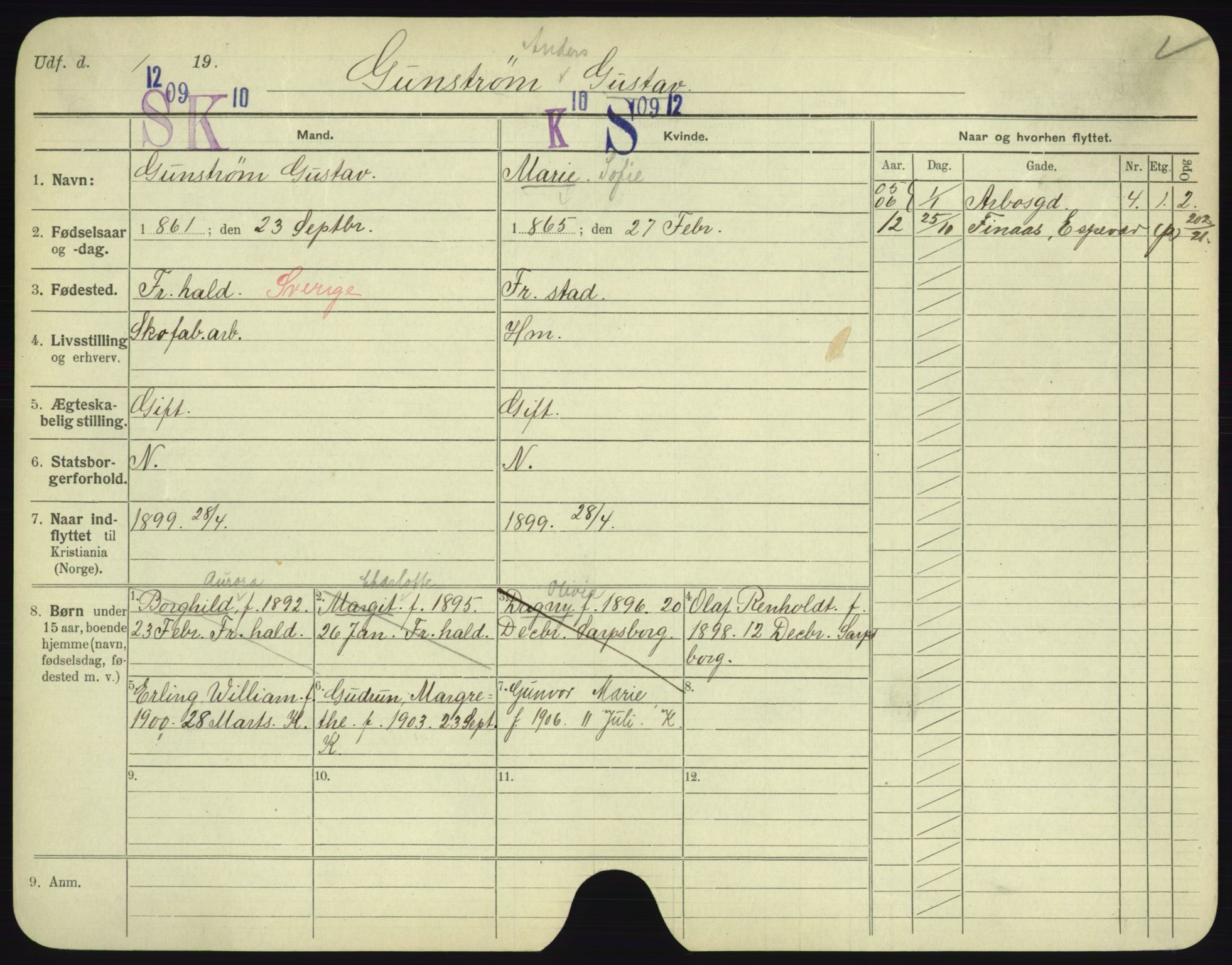 Oslo folkeregister, Registerkort, AV/SAO-A-11715/F/Fa/Fac/L0003: Menn, 1906-1914, p. 876a
