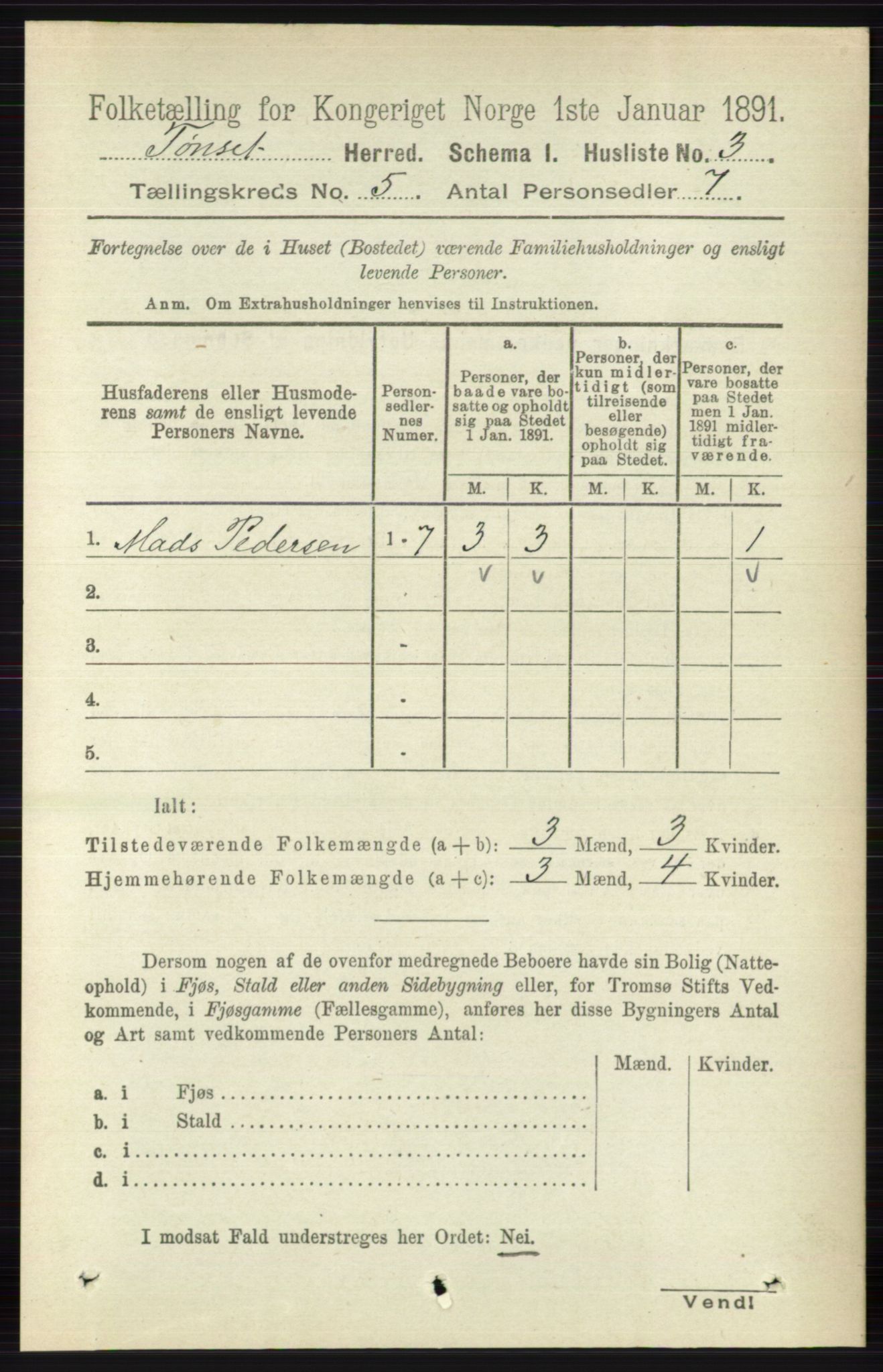 RA, 1891 census for 0437 Tynset, 1891, p. 1016