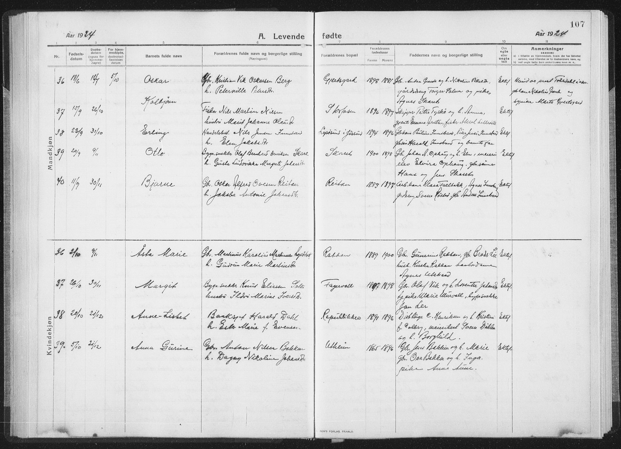 Ministerialprotokoller, klokkerbøker og fødselsregistre - Sør-Trøndelag, SAT/A-1456/659/L0747: Parish register (copy) no. 659C04, 1913-1938, p. 107