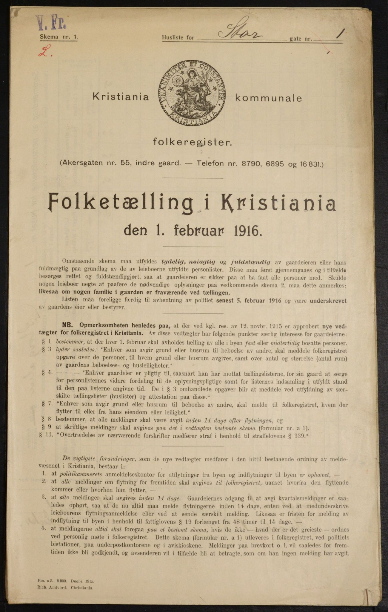 OBA, Municipal Census 1916 for Kristiania, 1916, p. 105699