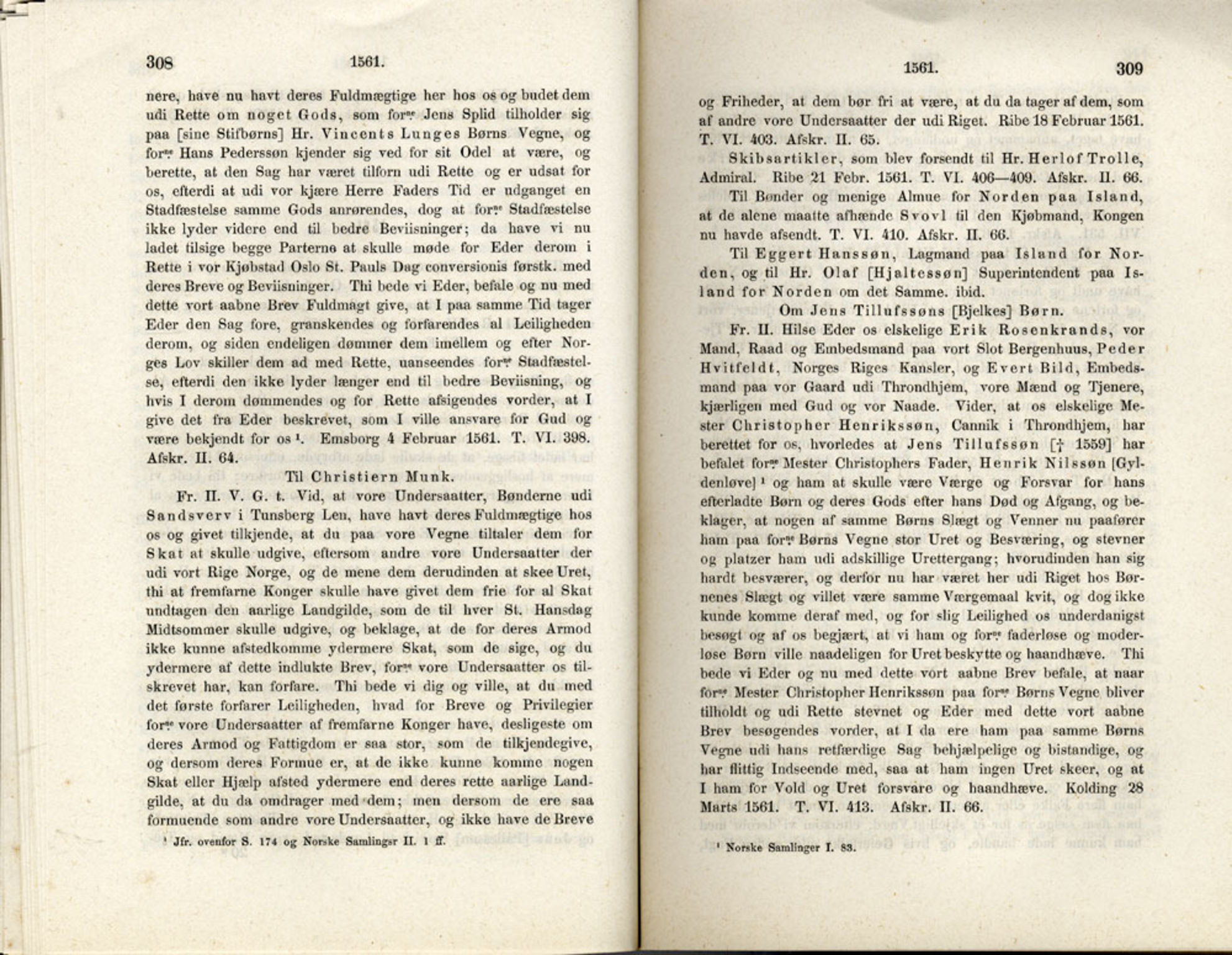 Publikasjoner utgitt av Det Norske Historiske Kildeskriftfond, PUBL/-/-/-: Norske Rigs-Registranter, bind 1, 1523-1571, p. 308-309