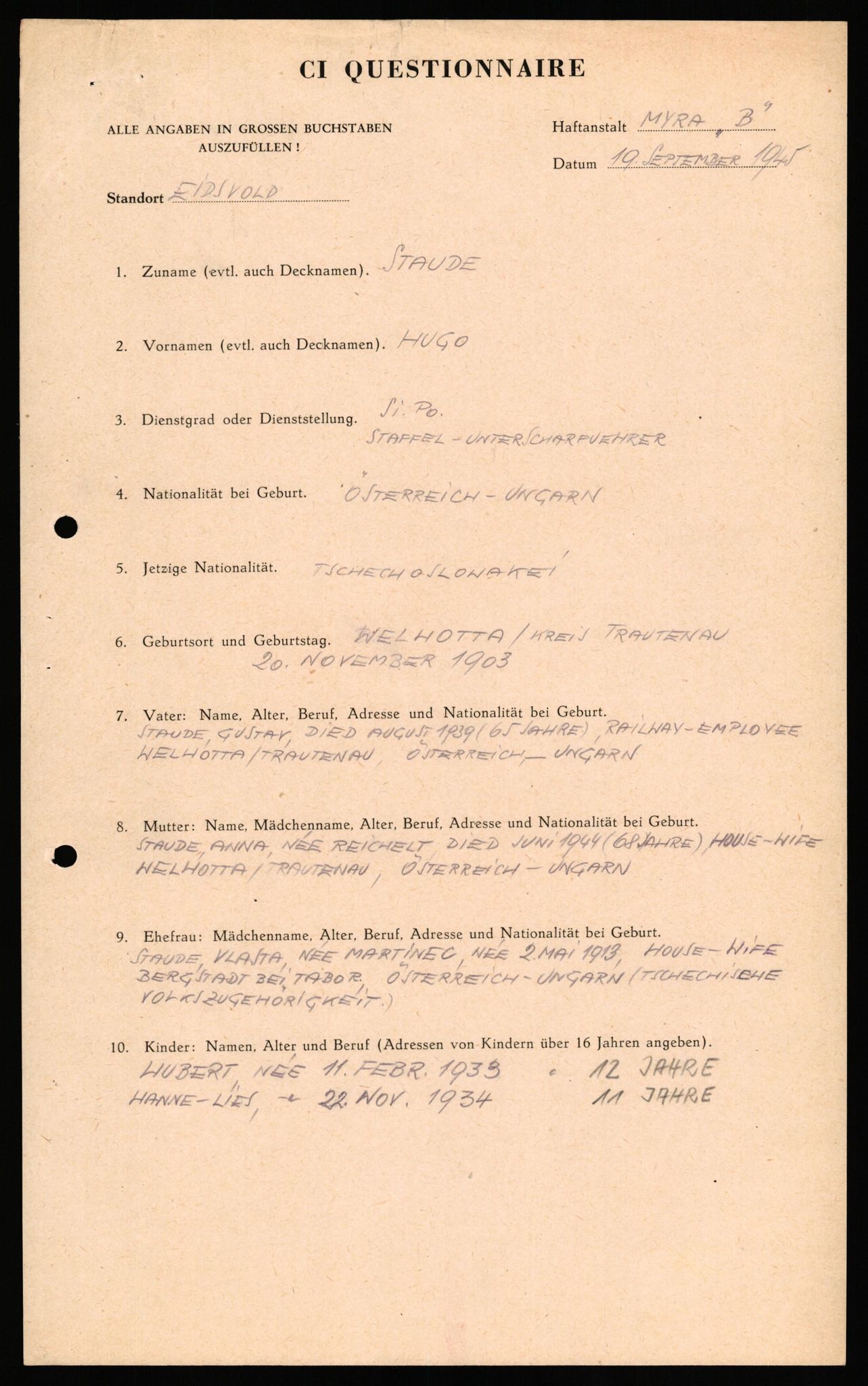 Forsvaret, Forsvarets overkommando II, RA/RAFA-3915/D/Db/L0041: CI Questionaires.  Diverse nasjonaliteter., 1945-1946, p. 526