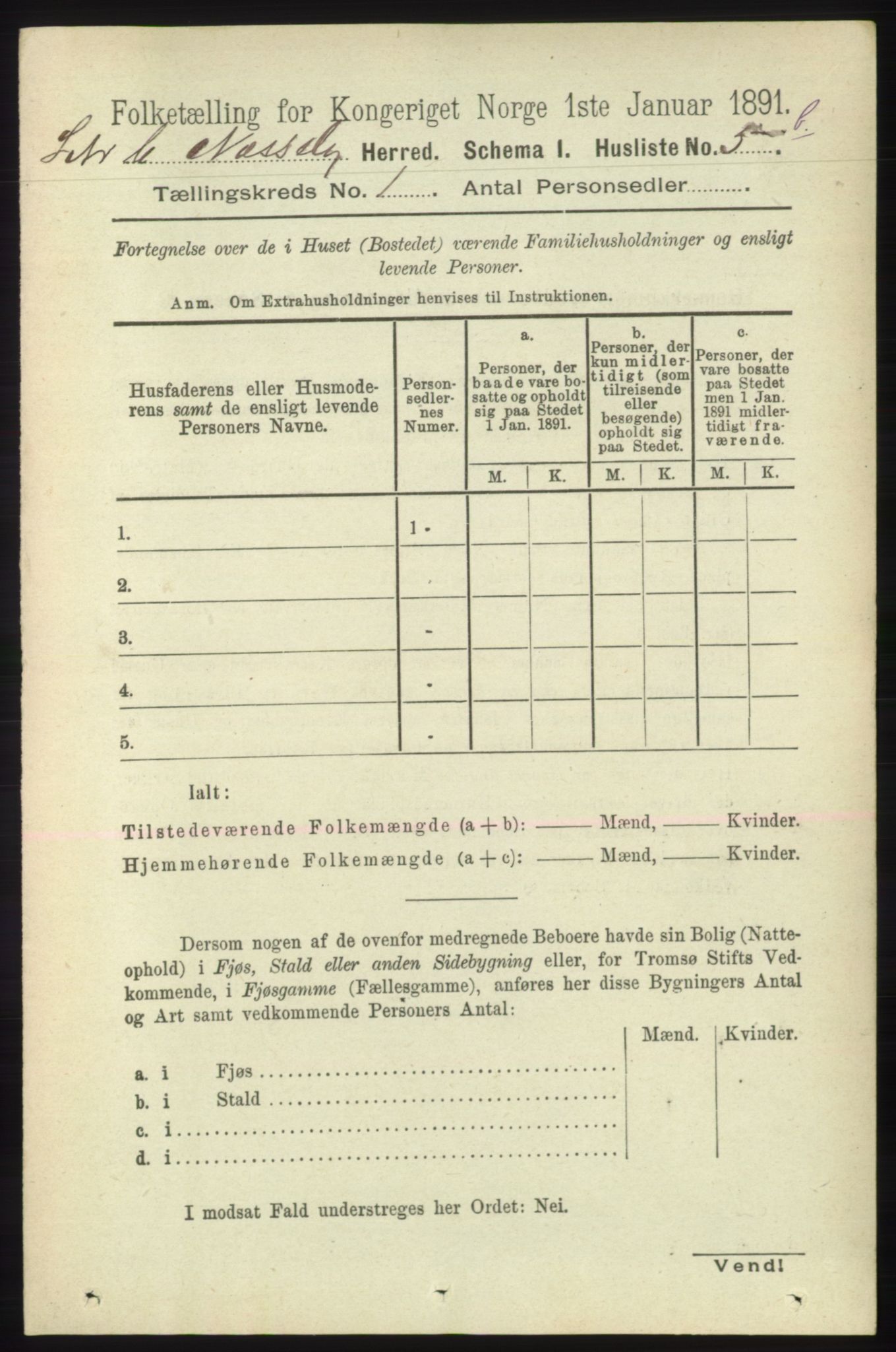 RA, 1891 census for 2027 Nesseby, 1891, p. 21