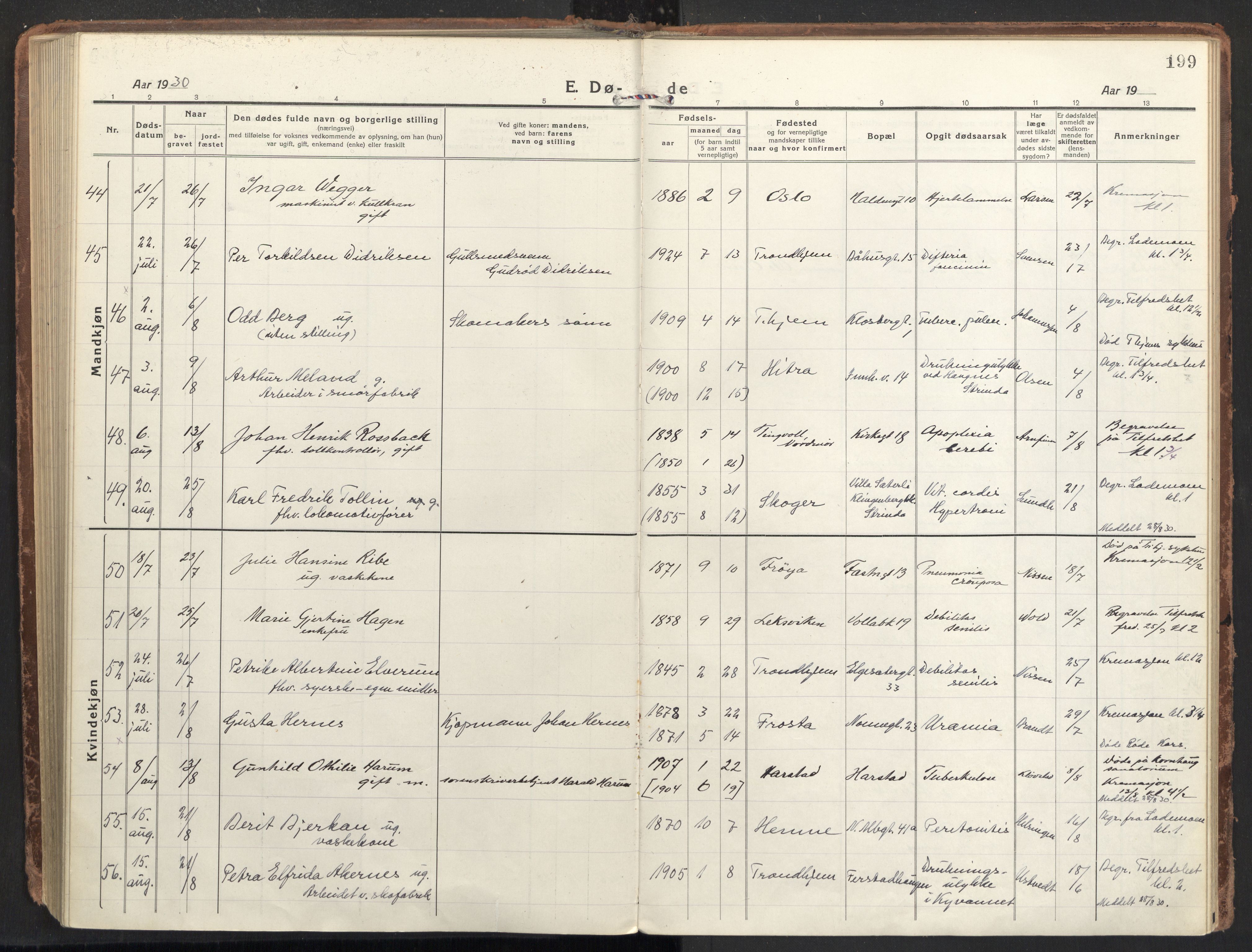 Ministerialprotokoller, klokkerbøker og fødselsregistre - Sør-Trøndelag, AV/SAT-A-1456/604/L0207: Parish register (official) no. 604A27, 1917-1933, p. 199