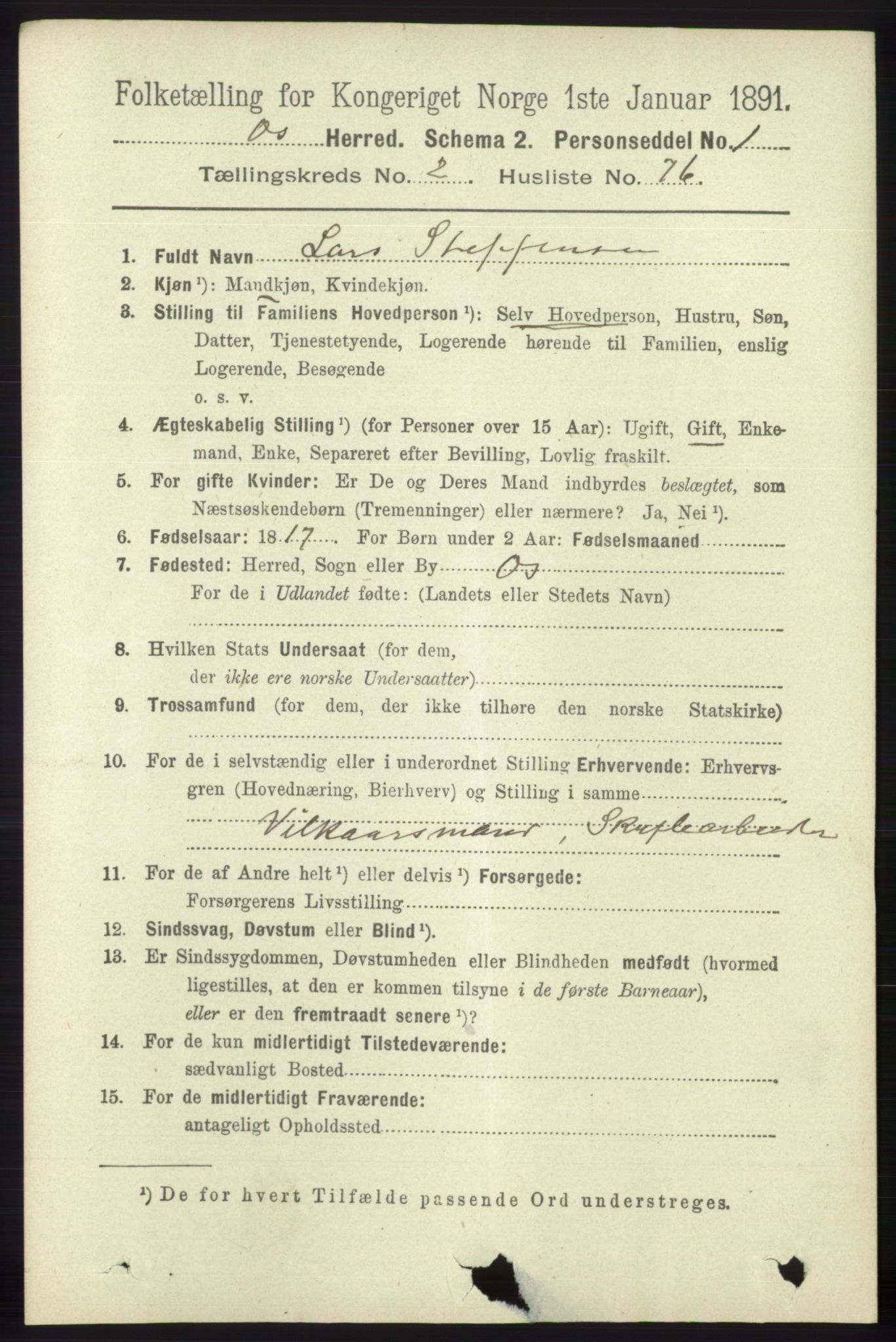 RA, 1891 census for 1243 Os, 1891, p. 855