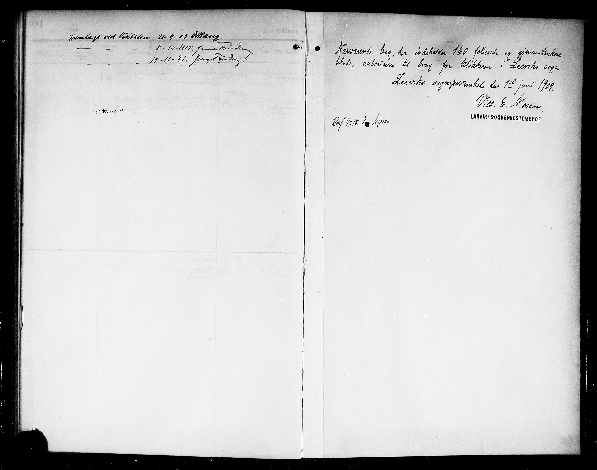 Larvik kirkebøker, SAKO/A-352/G/Ga/L0008: Parish register (copy) no. I 8, 1909-1920