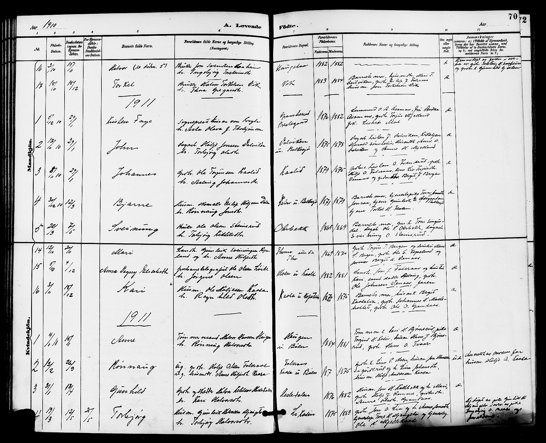 Gransherad kirkebøker, SAKO/A-267/G/Ga/L0003: Parish register (copy) no. I 3, 1887-1915, p. 70