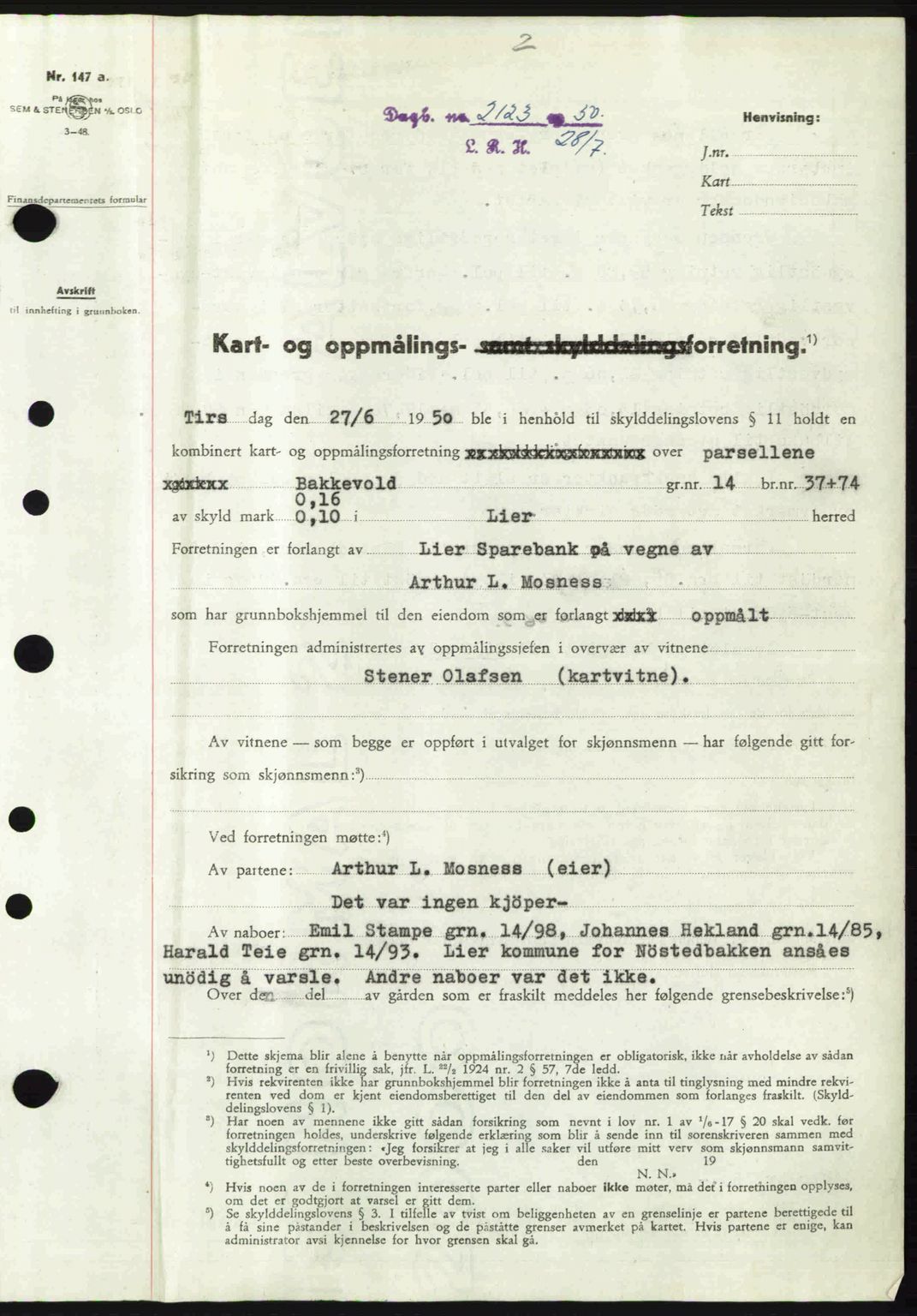 Lier, Røyken og Hurum sorenskriveri, SAKO/A-89/G/Ga/Gab/L0107: Mortgage book no. 107, 1950-1950, Diary no: : 2123/1950