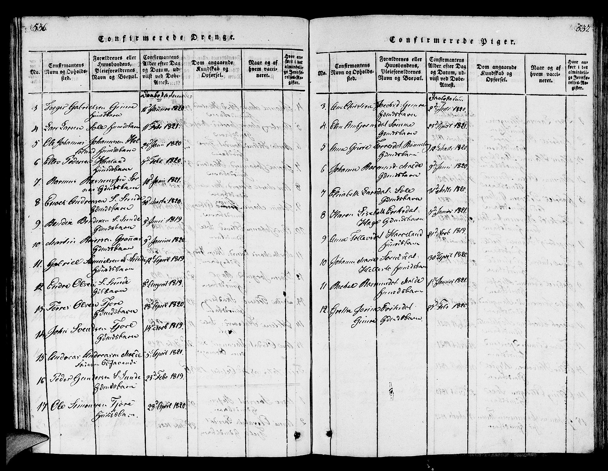Håland sokneprestkontor, SAST/A-101802/001/30BB/L0001: Parish register (copy) no. B 1, 1815-1845, p. 536-537