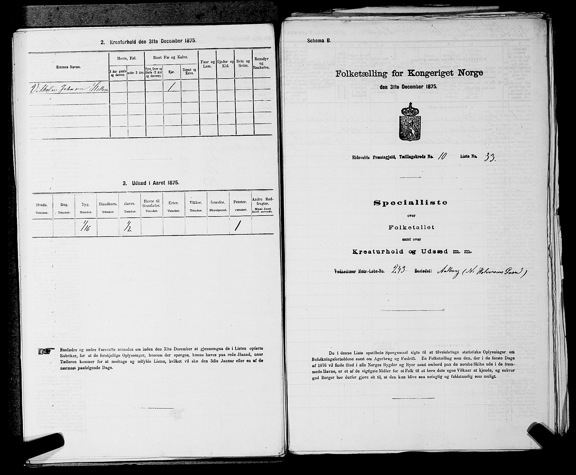 RA, 1875 census for 0237P Eidsvoll, 1875, p. 1523