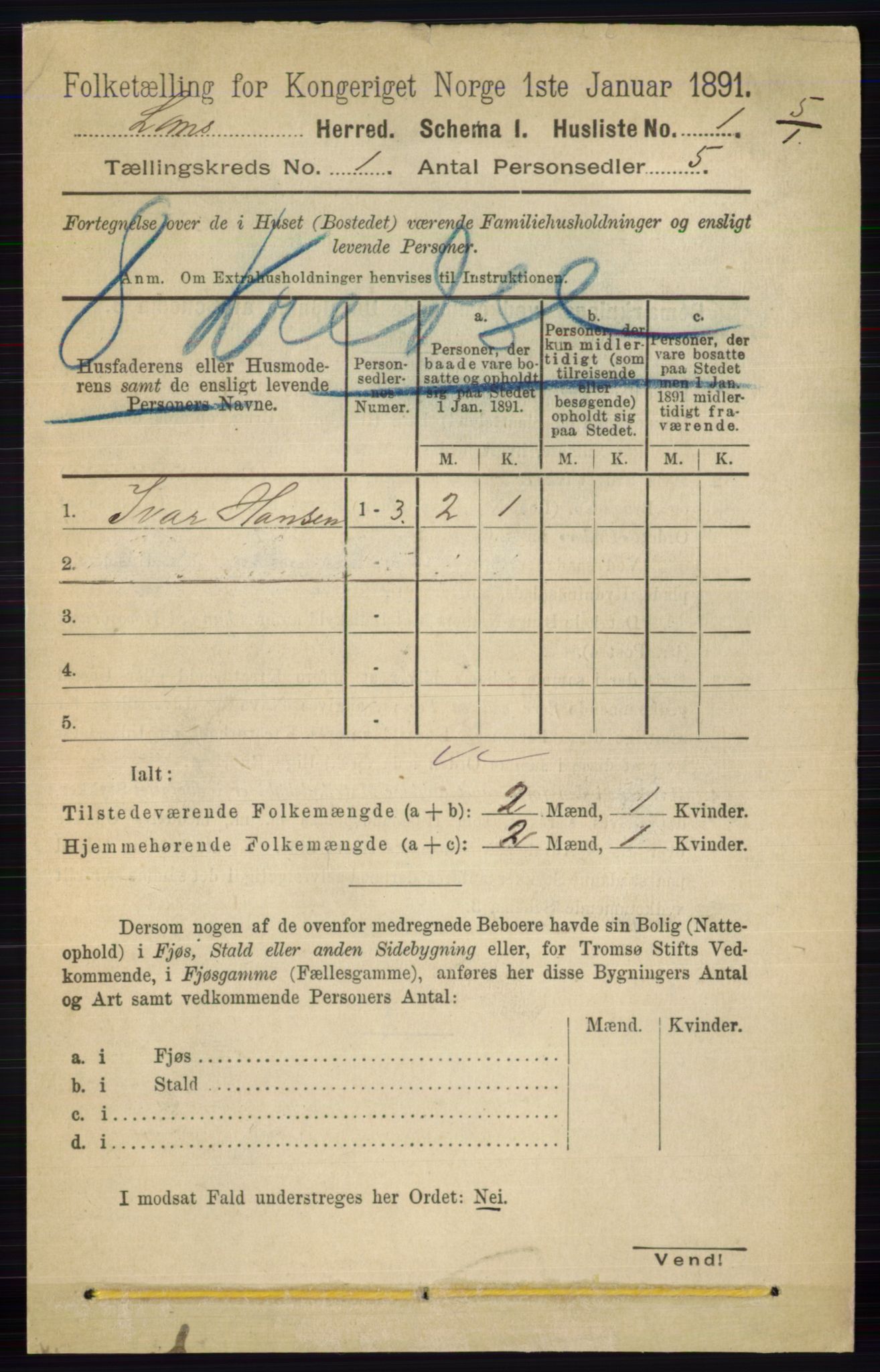 RA, 1891 census for 0514 Lom, 1891, p. 22