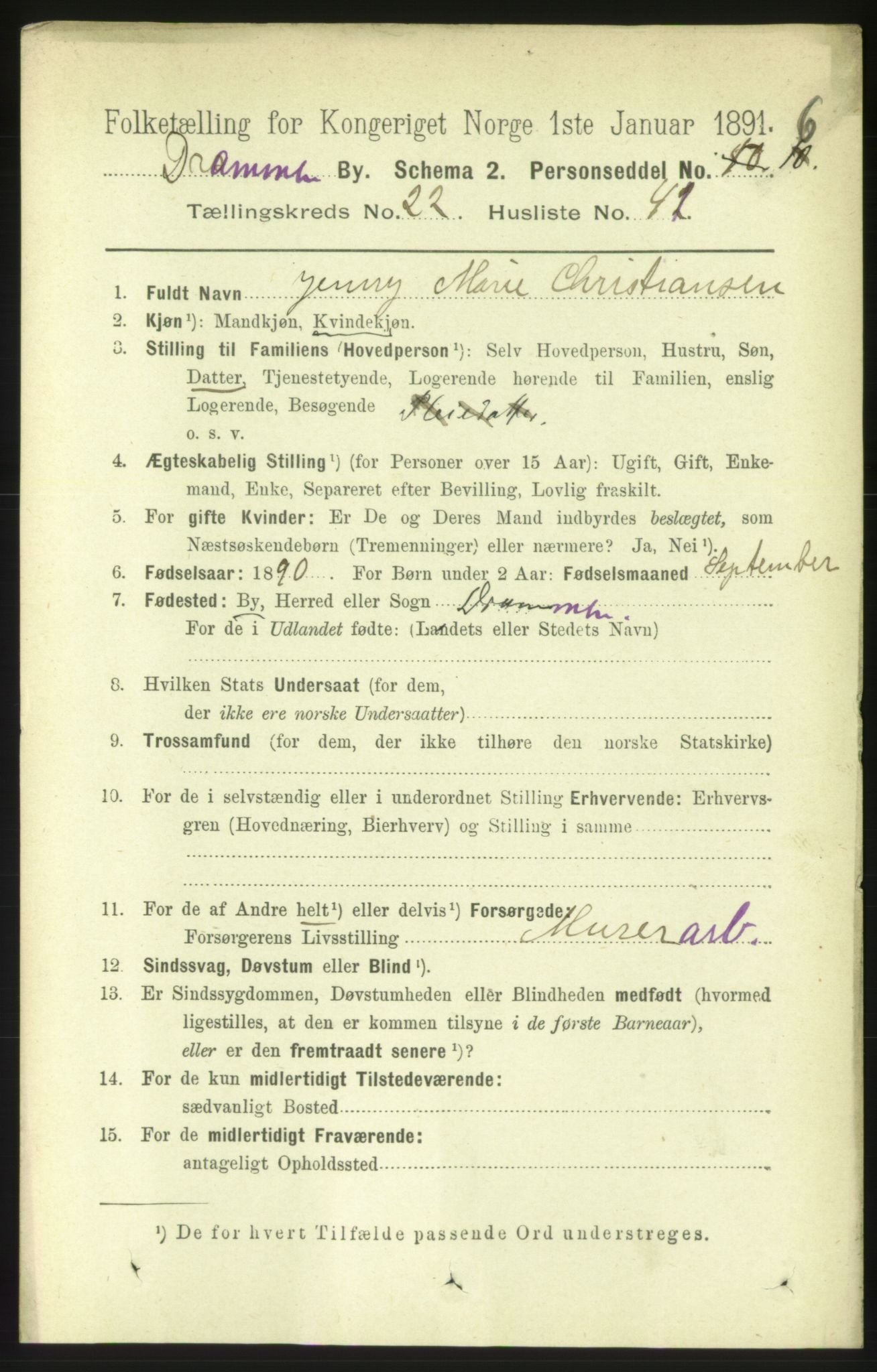 RA, 1891 census for 0602 Drammen, 1891, p. 14045