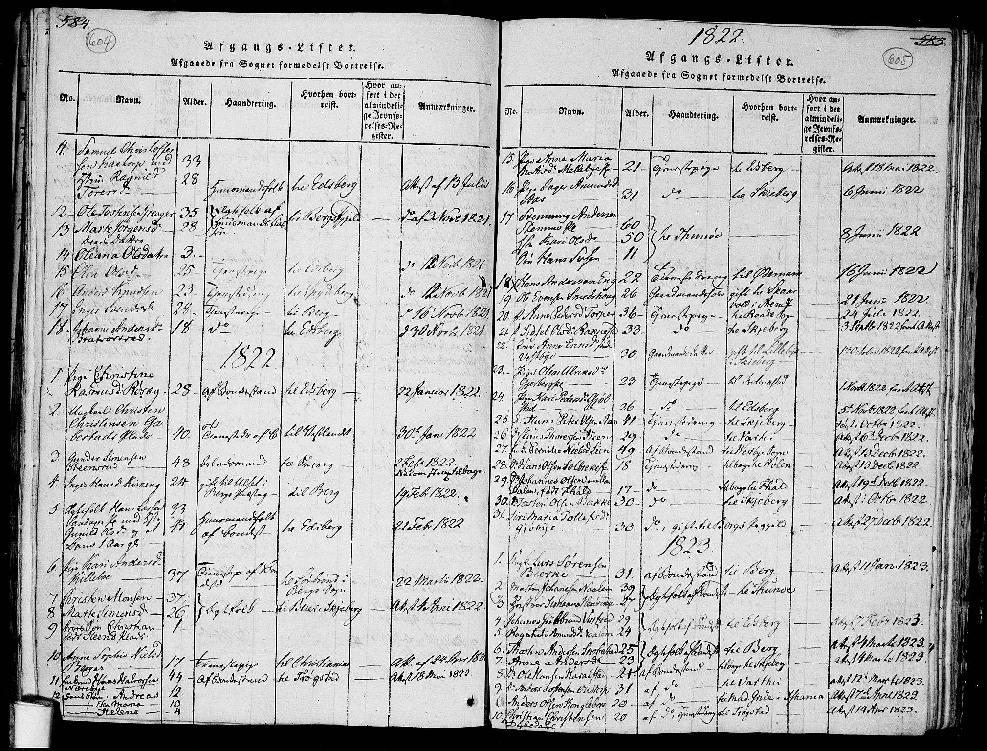 Rakkestad prestekontor Kirkebøker, SAO/A-2008/F/Fa/L0006: Parish register (official) no. I 6, 1814-1824, p. 604-605